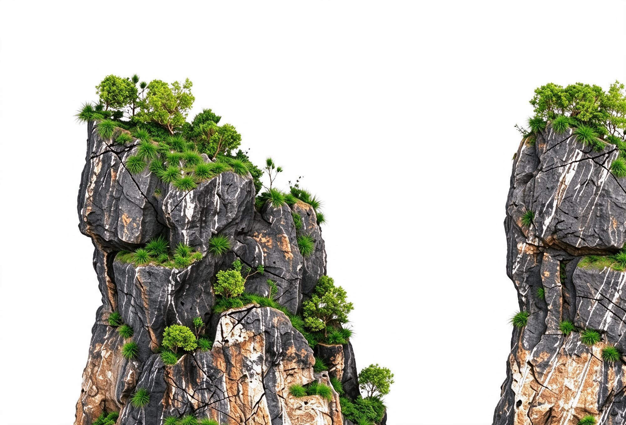 Tall Jagged Karst Cliff Spires with Vegetation 3D Model 3D Model
