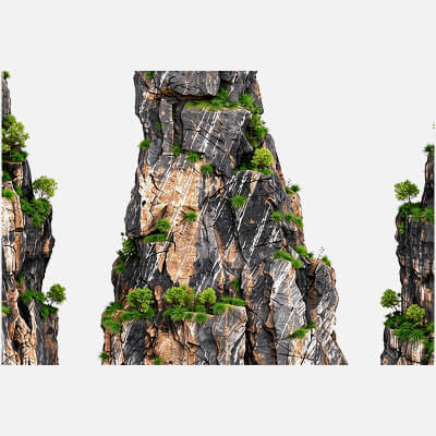 Tall Jagged Karst Cliff Spires with Vegetation 3D Model