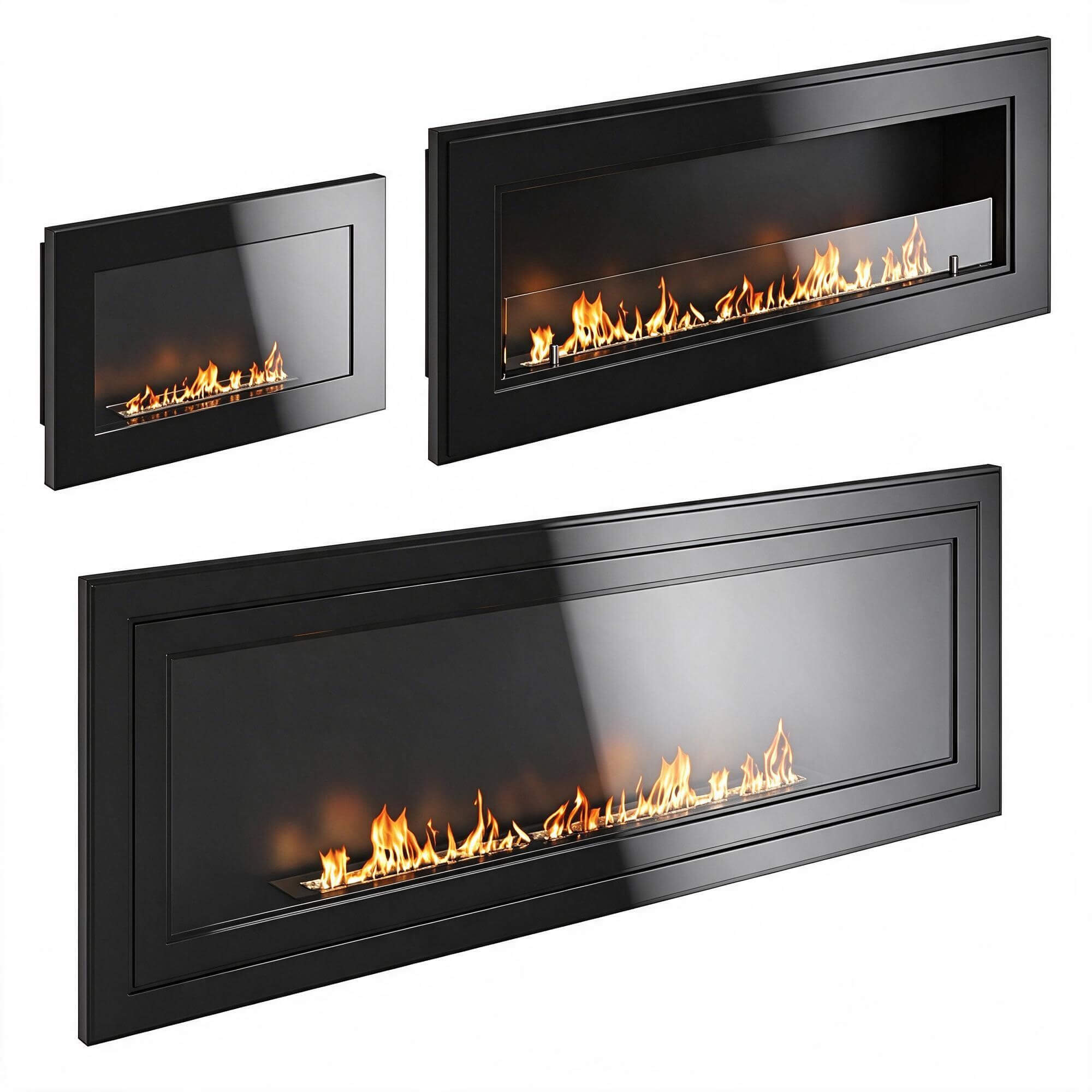 Three Sizes Built In Linear Bioethanol Fireplace Black Gloss 3D Model