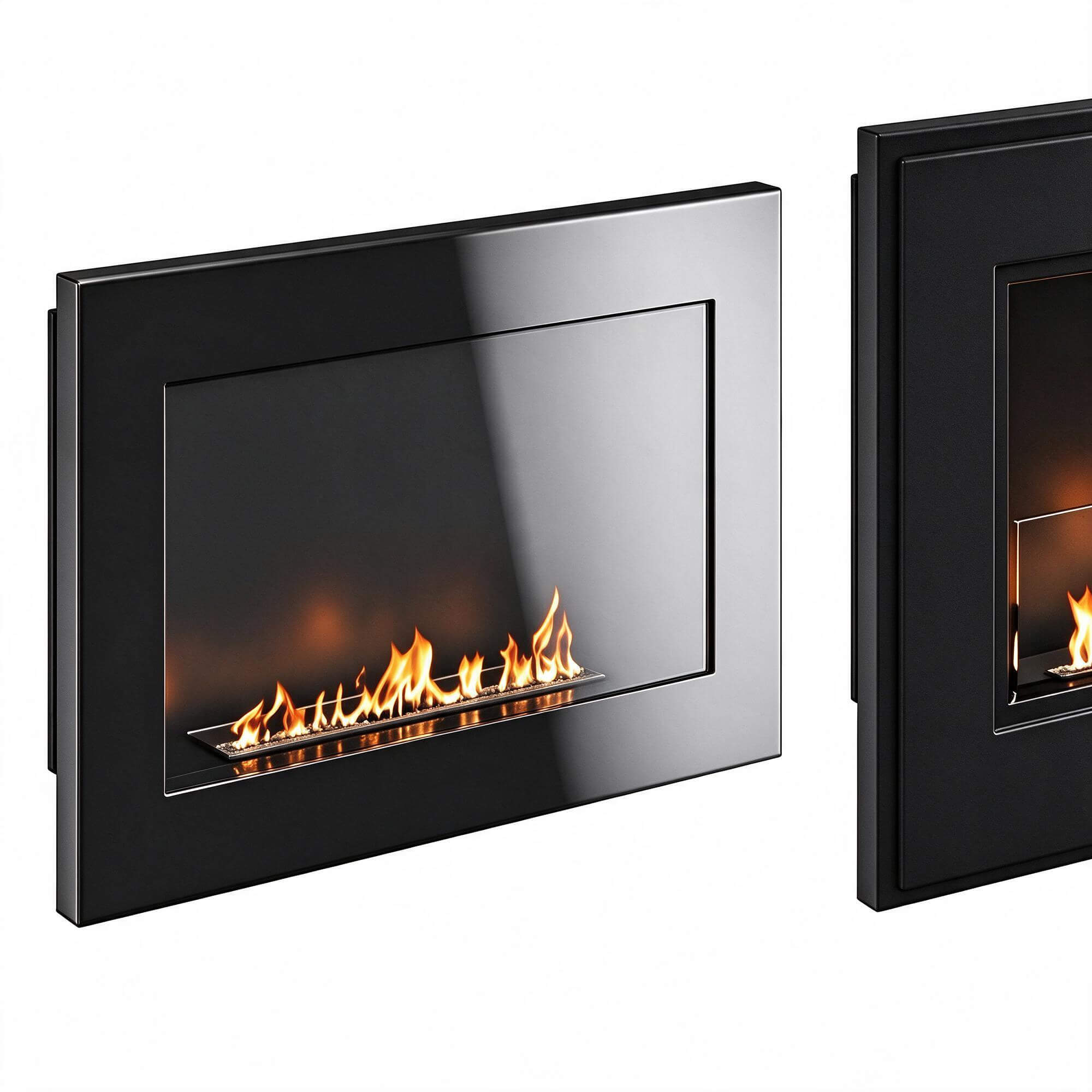 Three Sizes Built In Linear Bioethanol Fireplace Black Gloss 3D Model