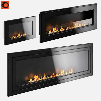 Three Sizes Built In Linear Bioethanol Fireplace Black Gloss