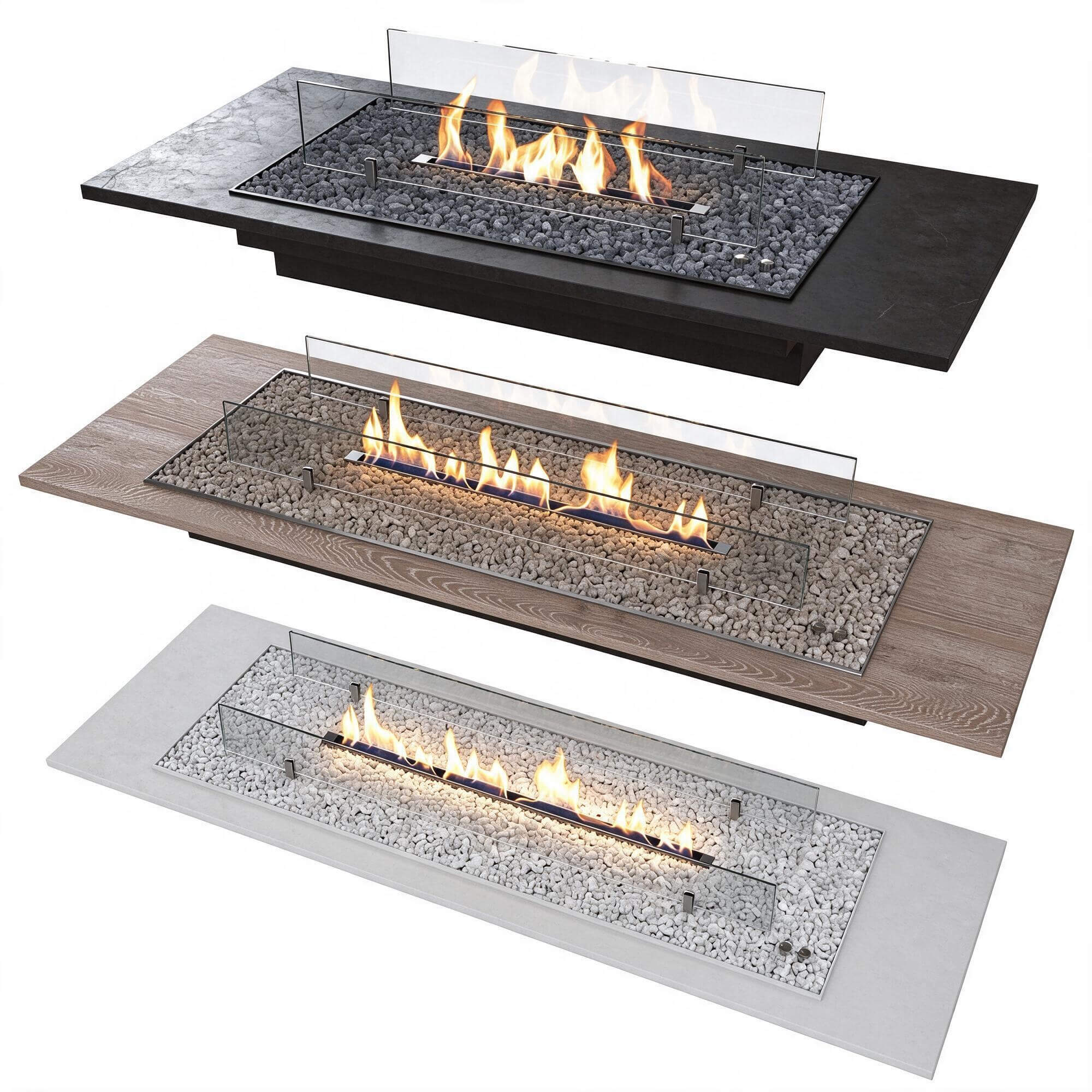 Three Versions Rectangular Bioethanol Fire Table with Glass 3D Model