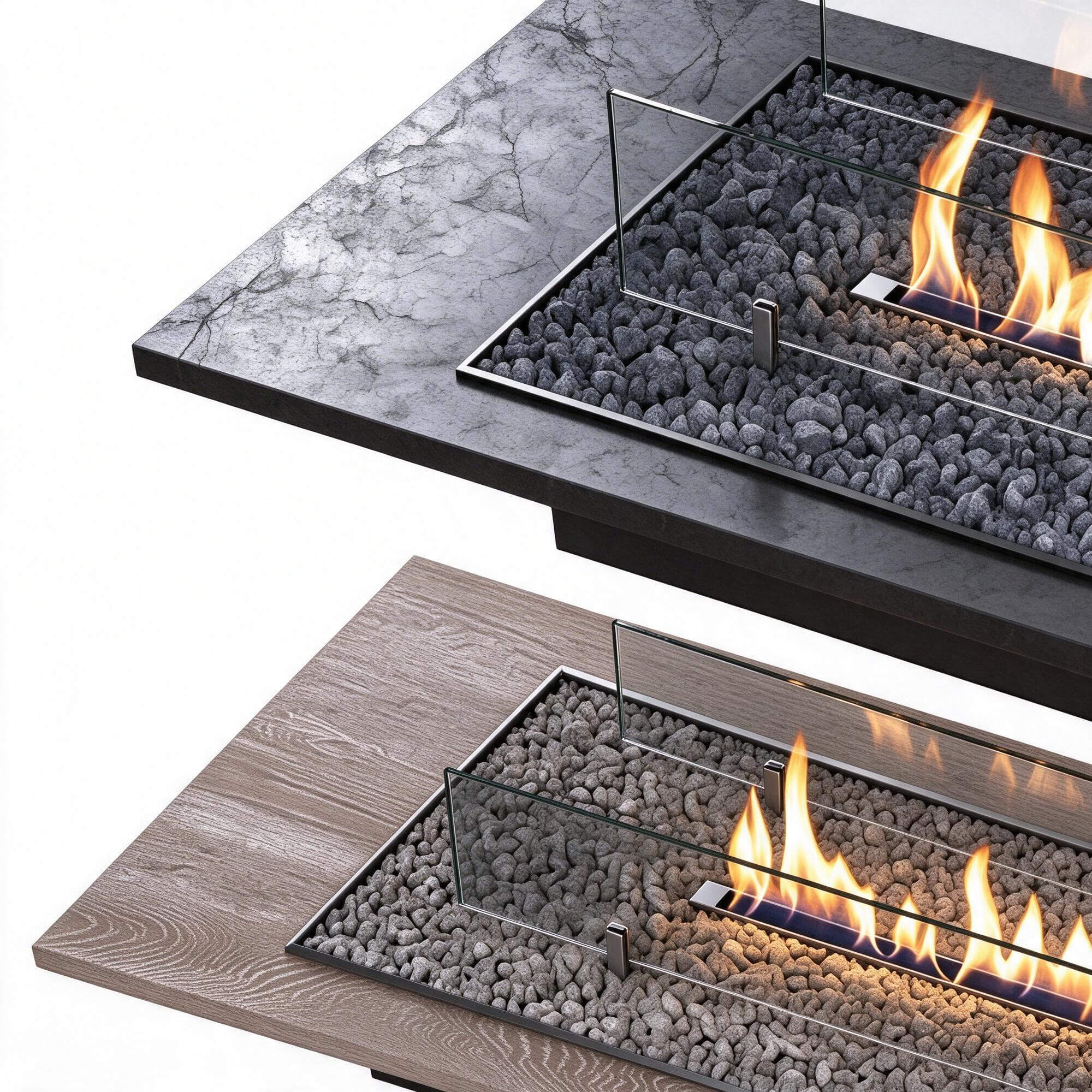 Three Versions Rectangular Bioethanol Fire Table with Glass 3D Model