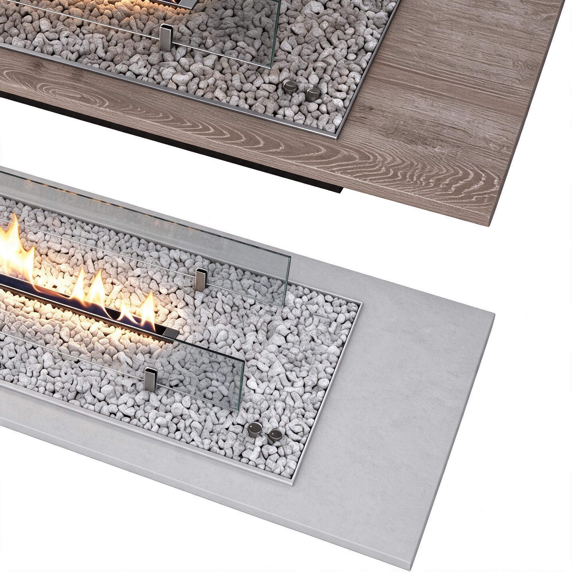 Three Versions Rectangular Bioethanol Fire Table with Glass 3D Model