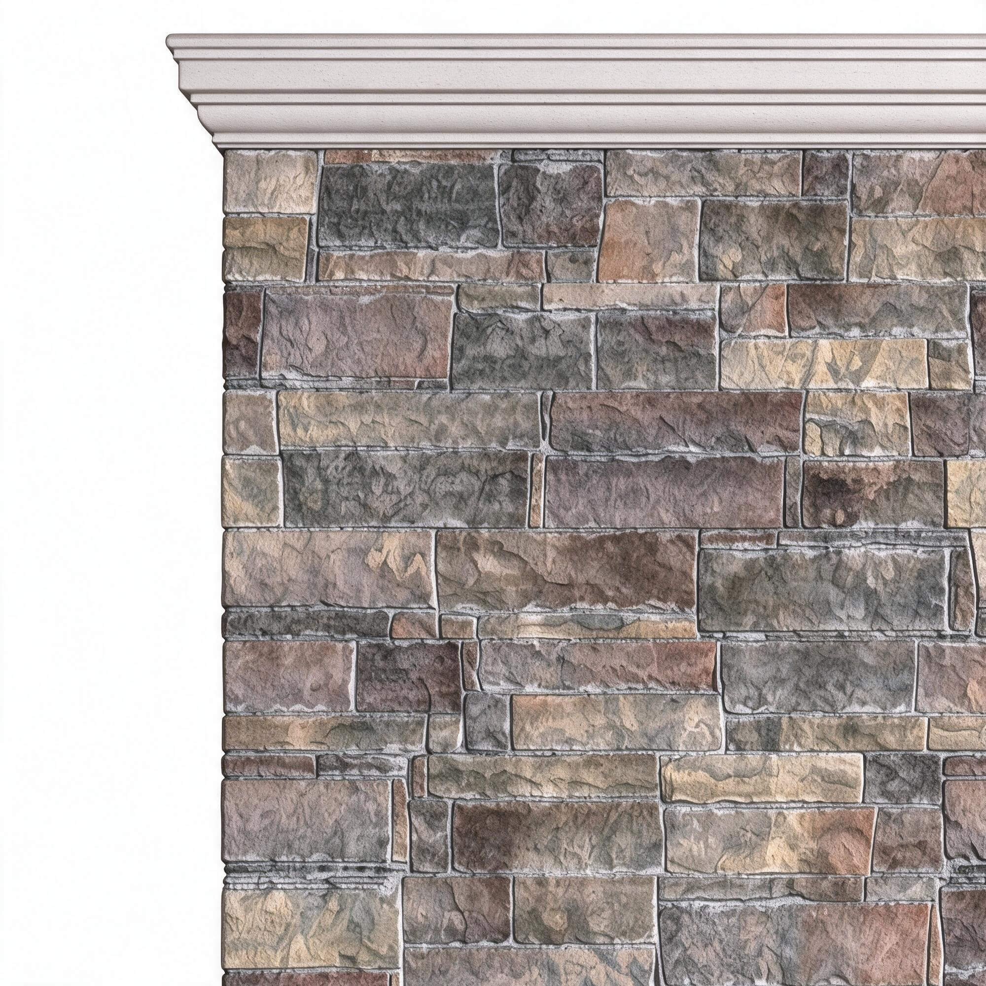 Traditional Stacked Stone Fireplace with White Mantel Surrou 3D Model