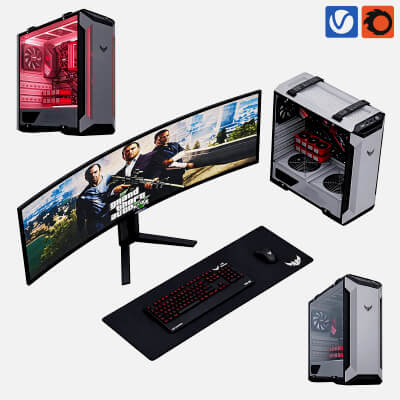 TUF Gaming PC Set Ultrawide Curved Monitor 3d Model