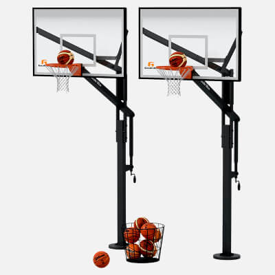Two Adjustable Basketball Hoops with Basketballs and Ball