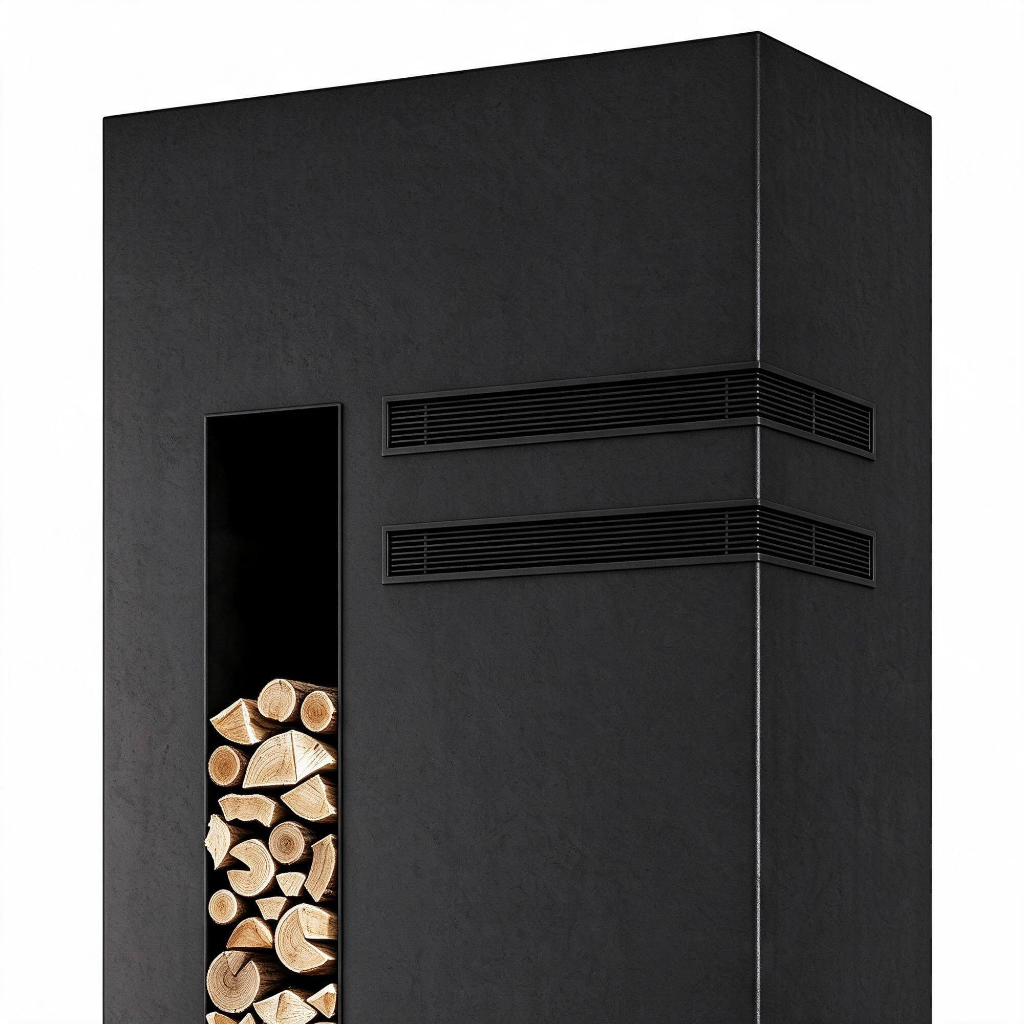 Two Color Tall Modern Wood Stove Fireplace with Built In Log 3D Model