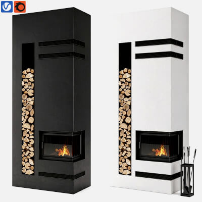 Two Color Tall Modern Wood Stove Fireplace with Built In Log
