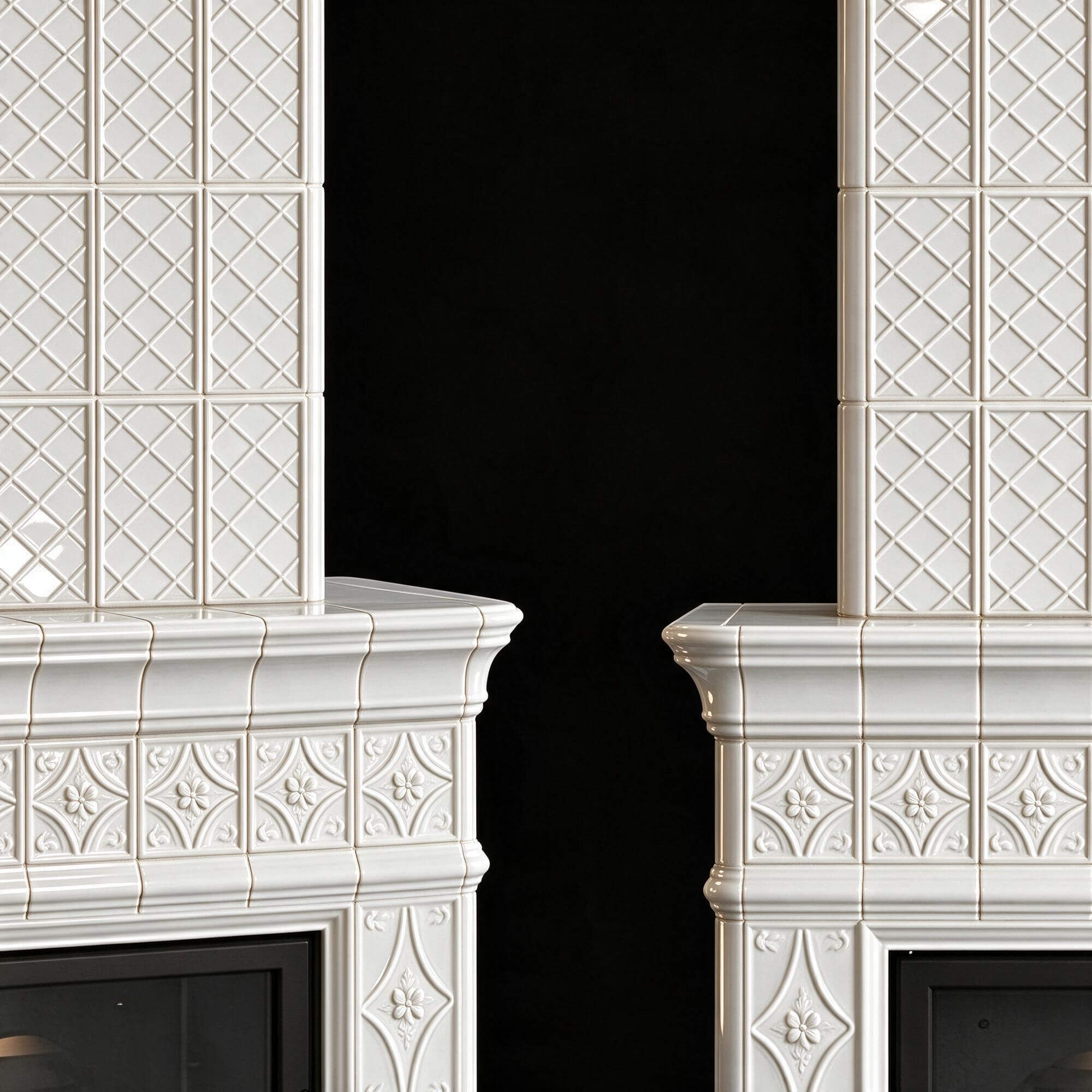 Two Style White Ceramic Tile Stove Fireplace 3D Model 3D Model