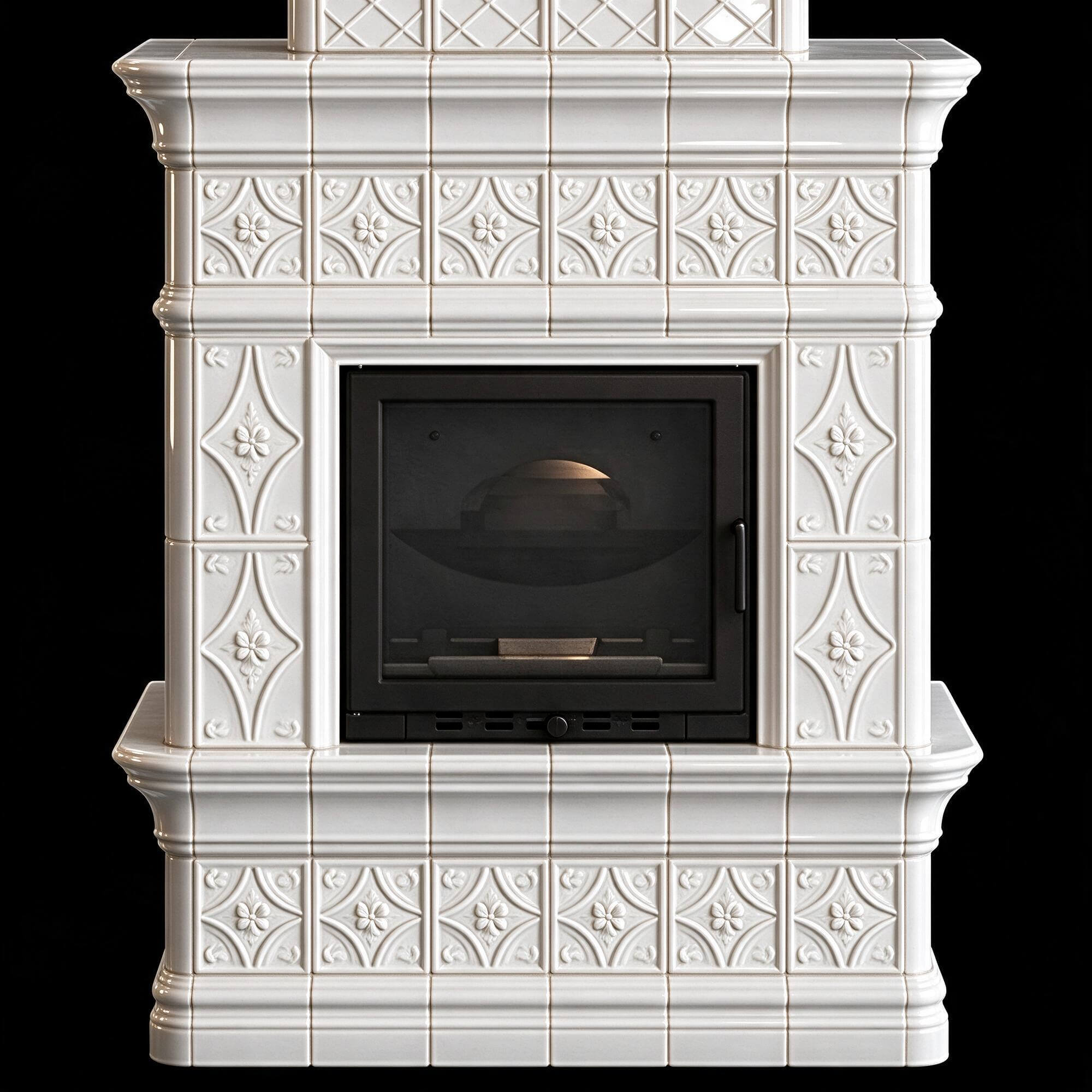 Two Style White Ceramic Tile Stove Fireplace 3D Model 3D Model