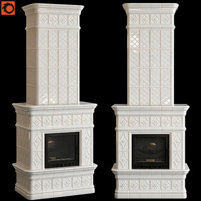 Two Style White Ceramic Tile Stove Fireplace 3D Model