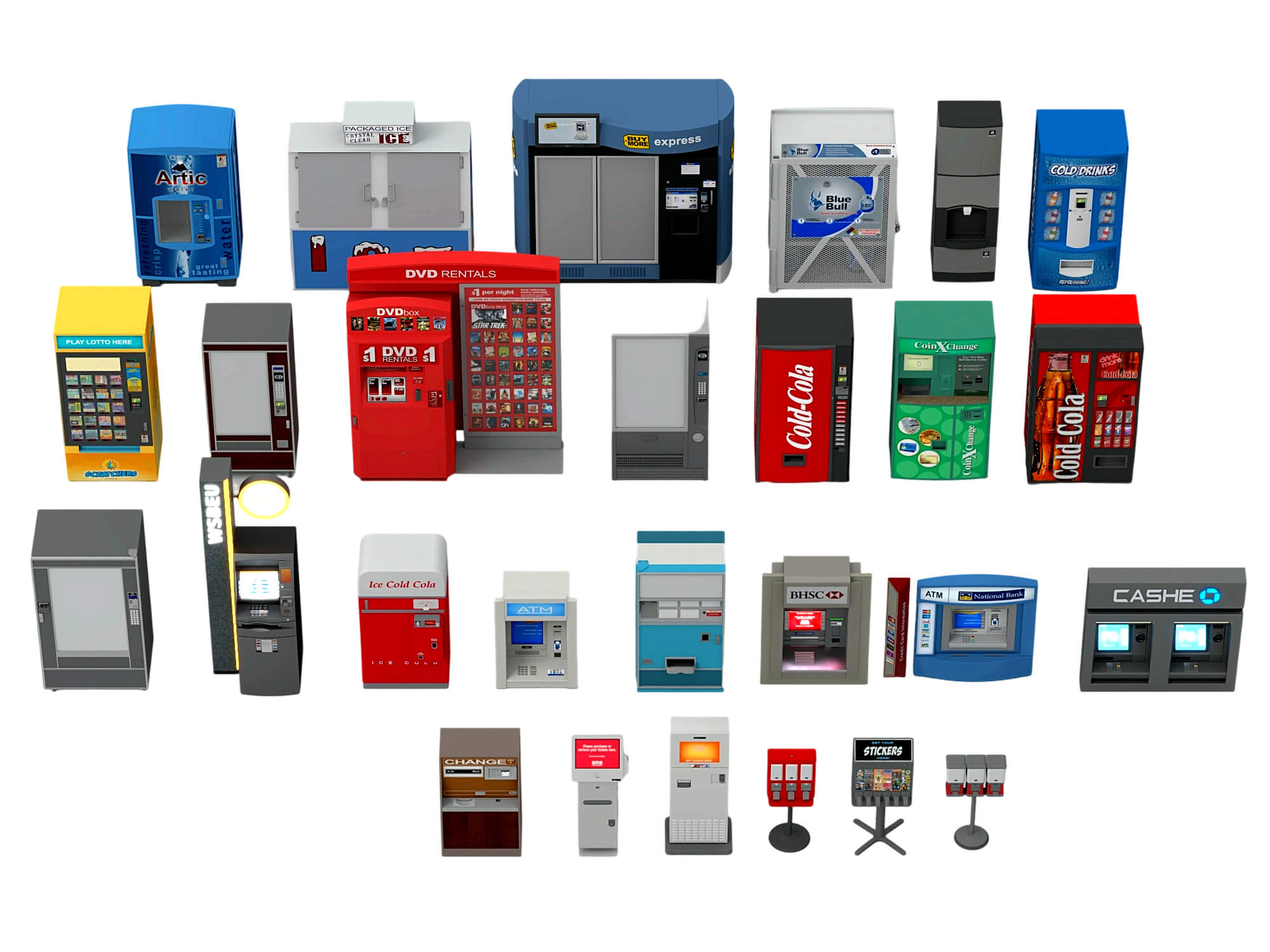Vending Machine Kiosk 3D Model Pack Self Service Equipment S 3D Model