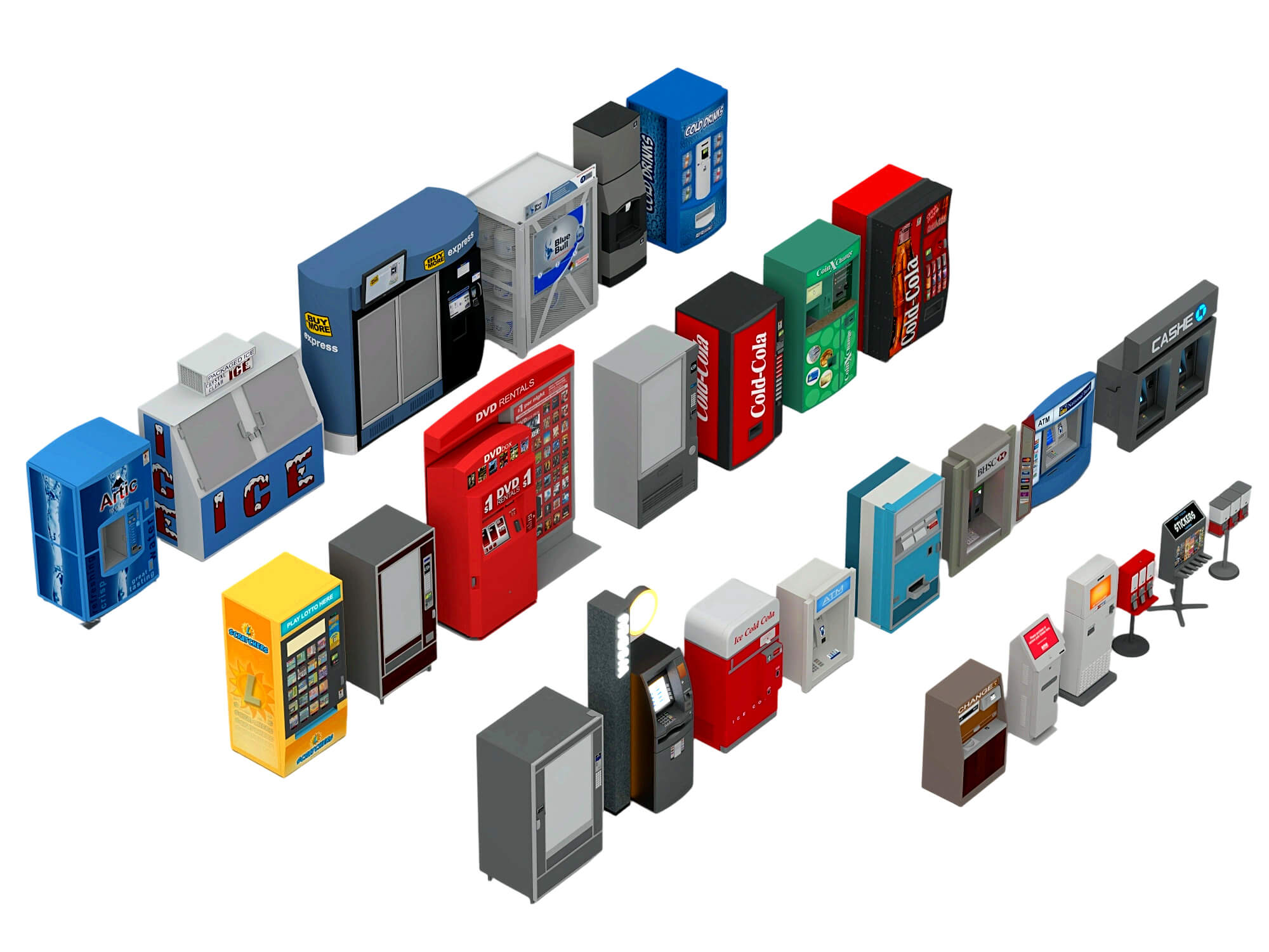 Vending Machine Kiosk 3D Model Pack Self Service Equipment S 3D Model