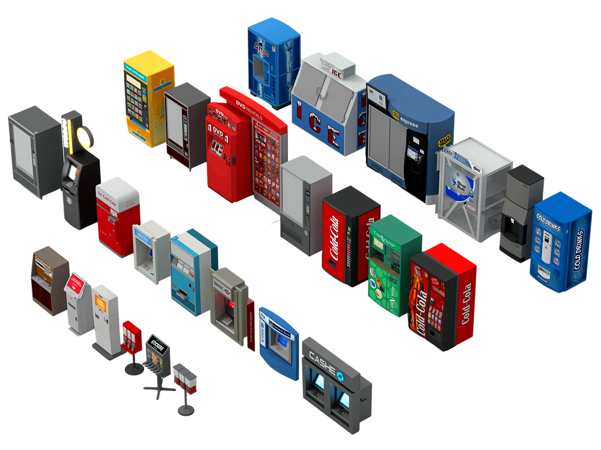 Vending Machine Kiosk 3D Model Pack Self Service Equipment S 3D Model