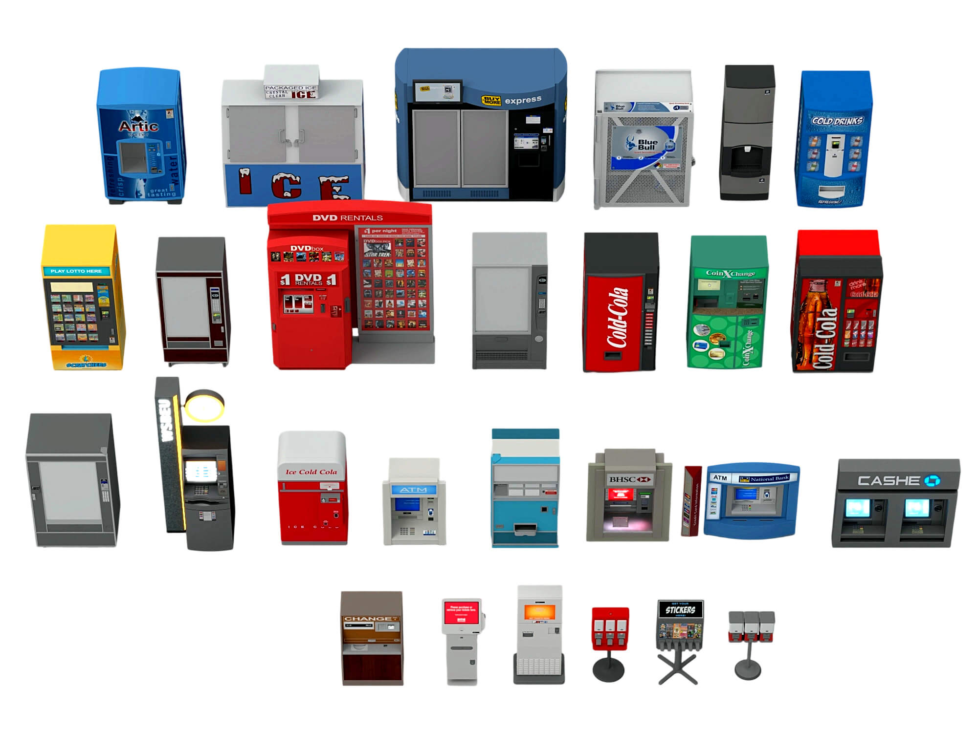 Vending Machine Kiosk 3D Model Pack Self Service Equipment S 3D Model