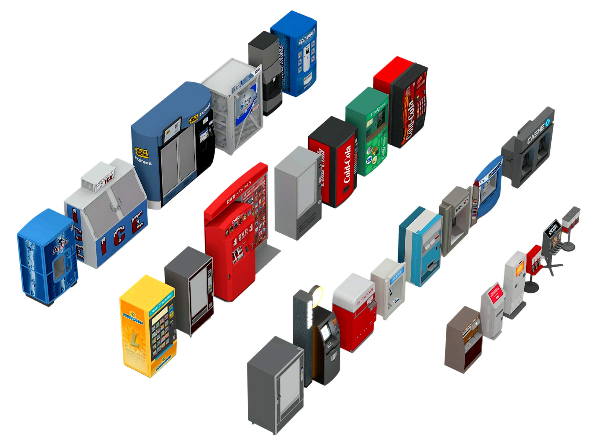 Vending Machine Kiosk 3D Model Pack Self Service Equipment S 3D Model