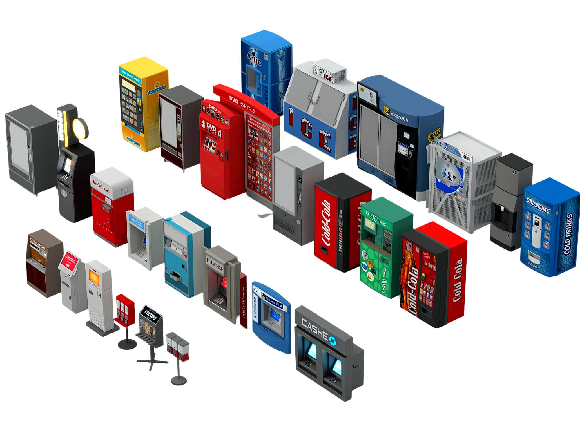 Vending Machine Kiosk 3D Model Pack Self Service Equipment S 3D Model