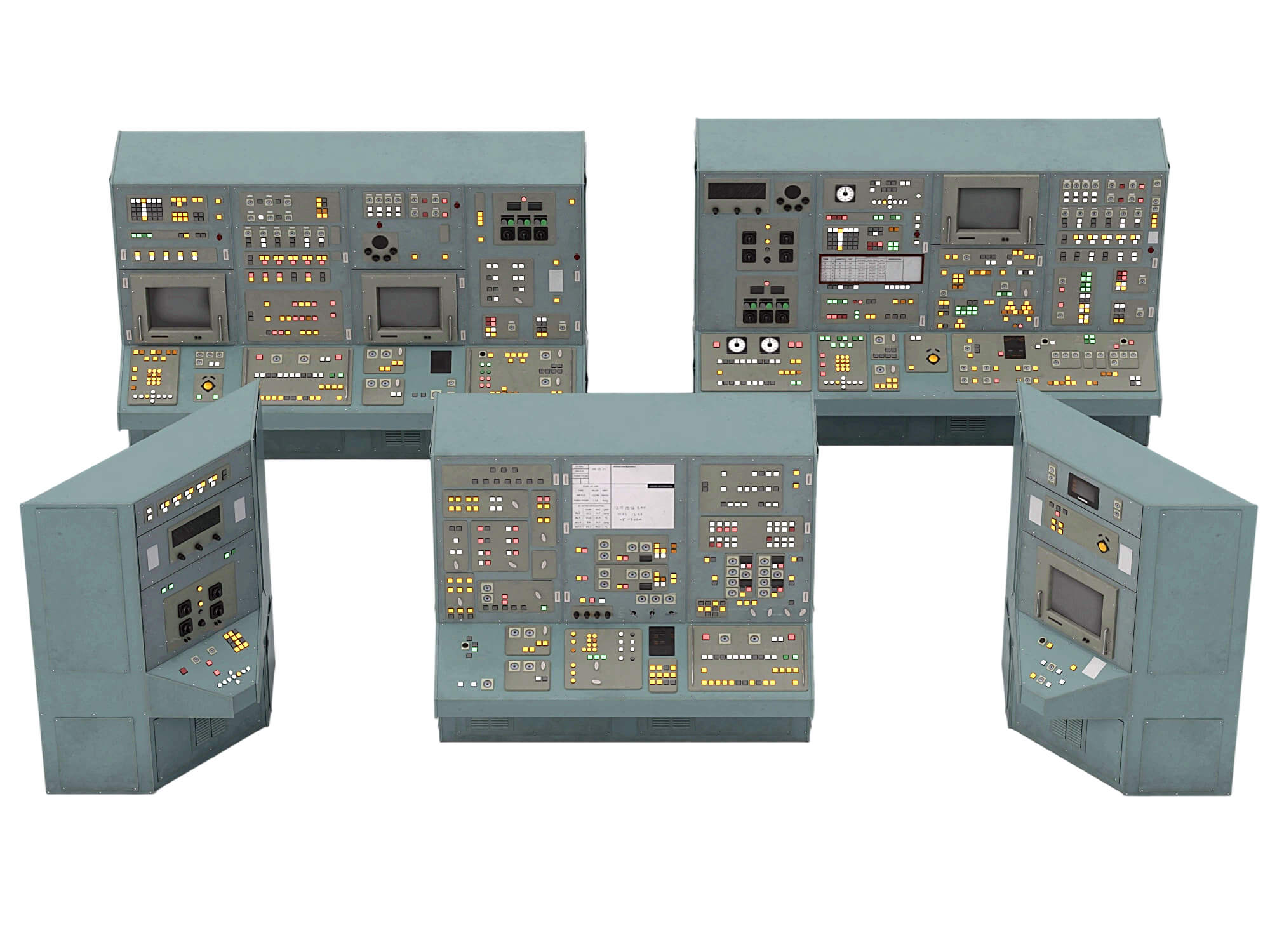 Vintage Industrial Control Consoles 3D Model 3D Model