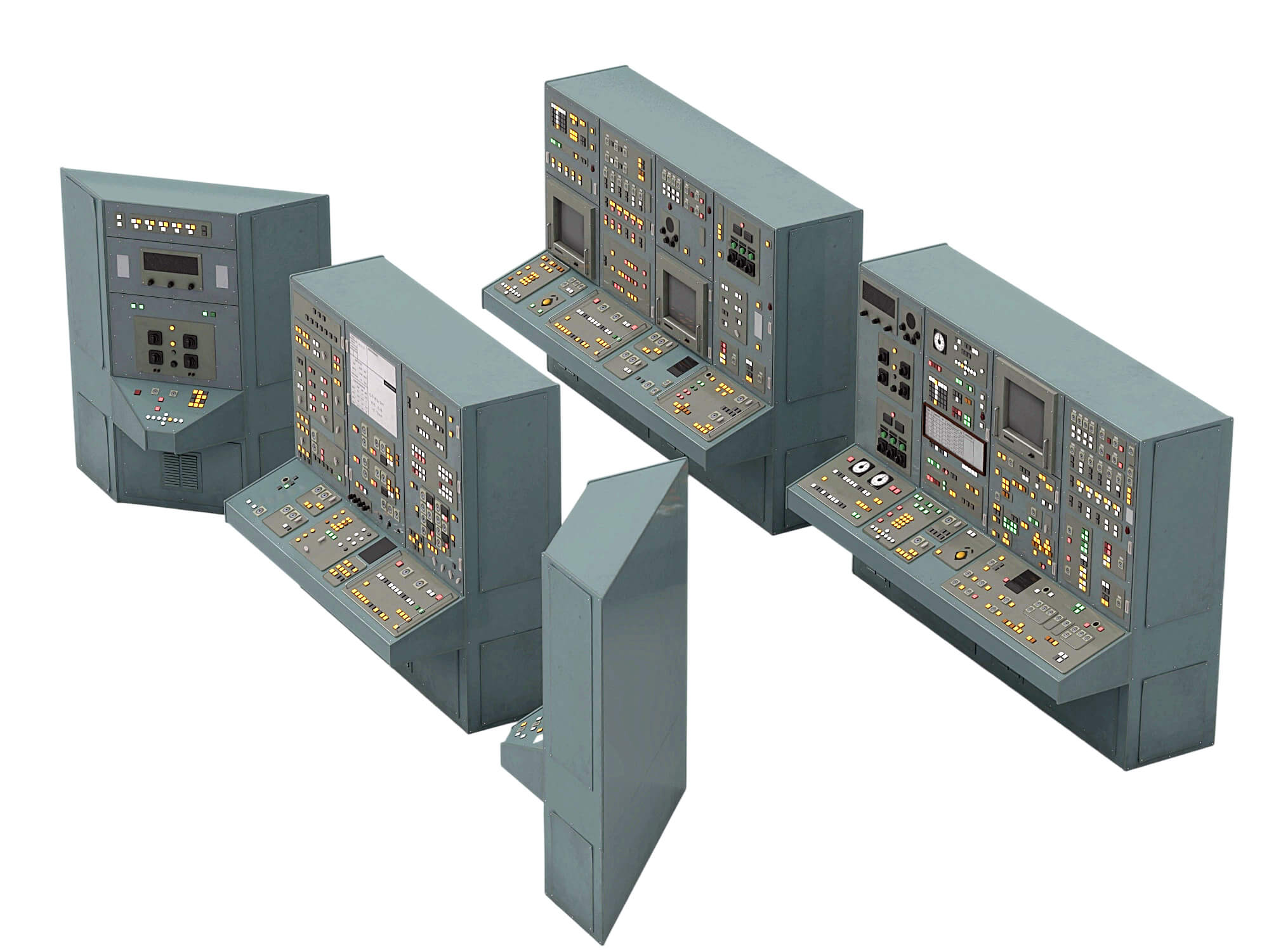 Vintage Industrial Control Consoles 3D Model 3D Model