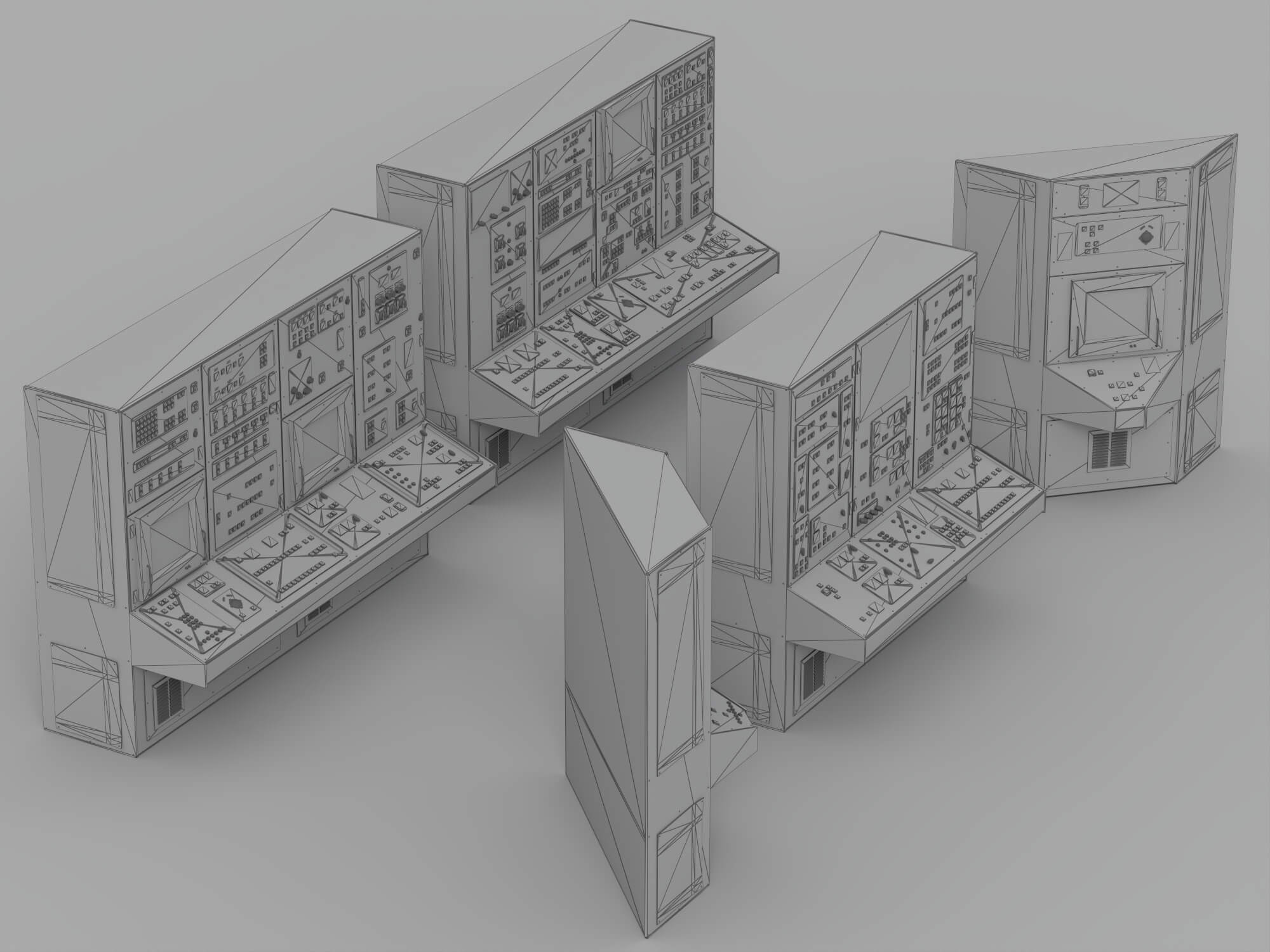 Vintage Industrial Control Consoles 3D Model 3D Model