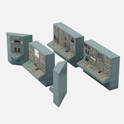 Vintage Industrial Control Consoles 3D Model