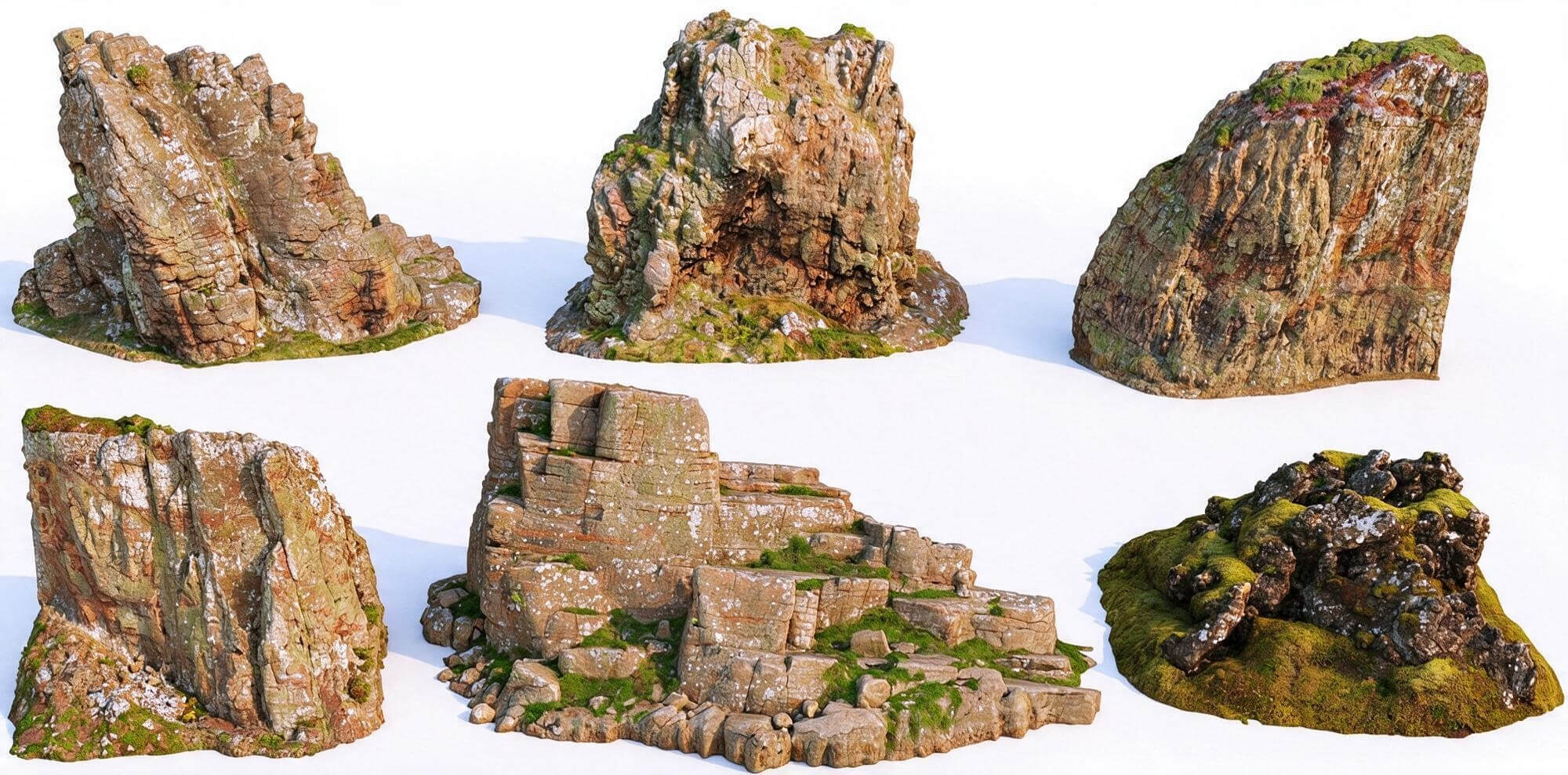 Weathered Mossy Cliff Rock Formation Pack 3D Model 3D Model