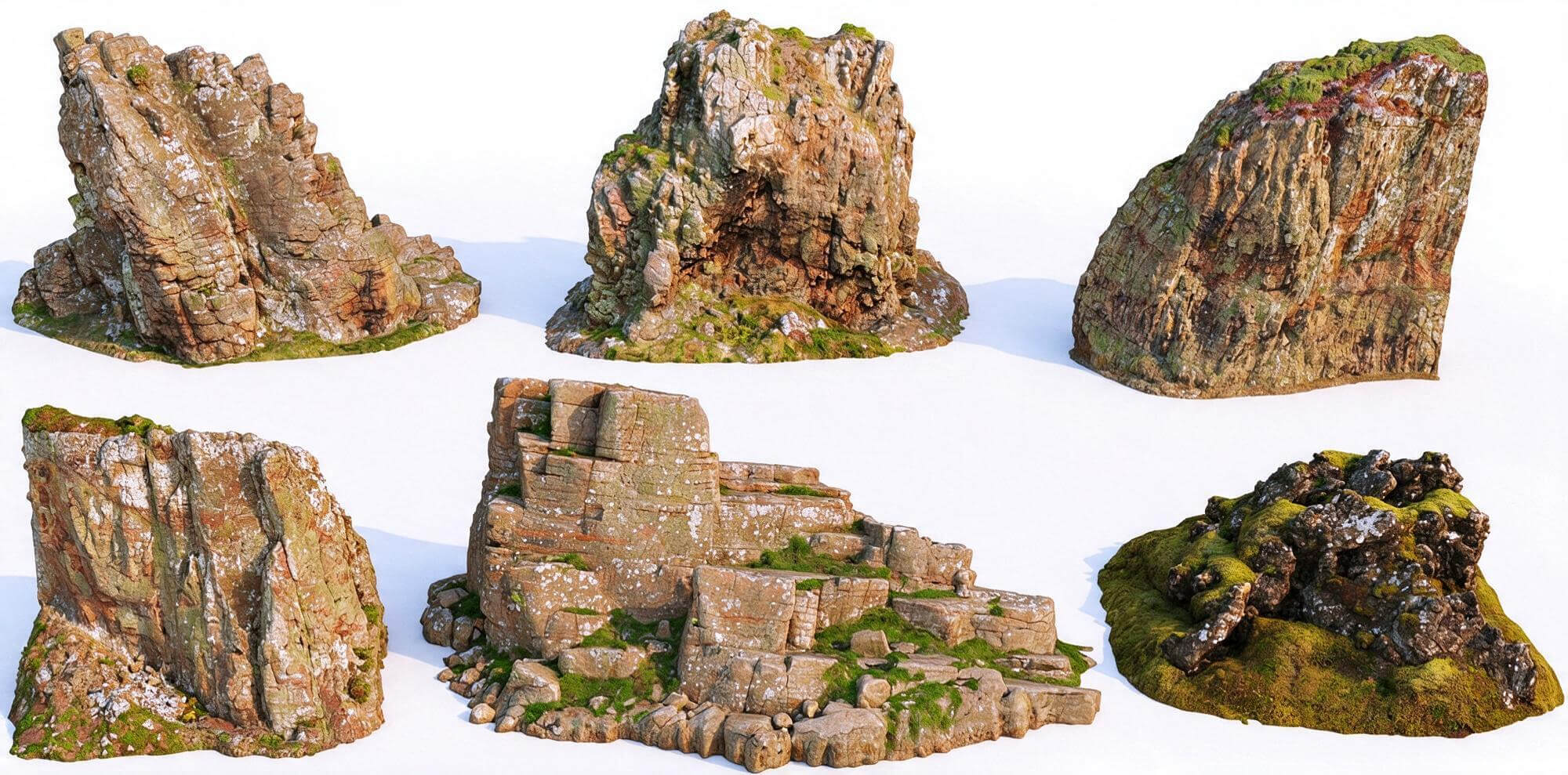 Weathered Mossy Cliff Rock Formation Pack 3D Model 3D Model