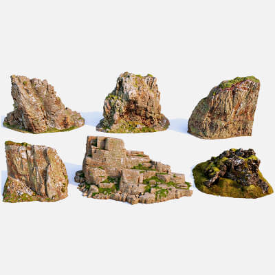 Weathered Mossy Cliff Rock Formation Pack 3D Model