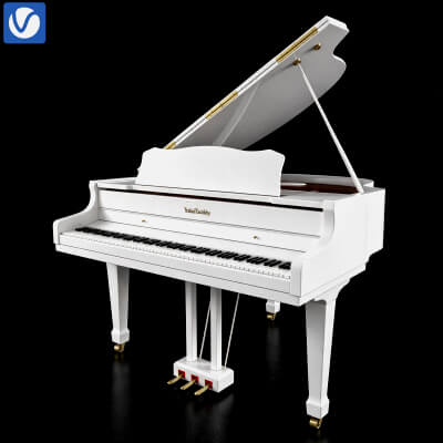 White Gloss Grand Piano 3D Model