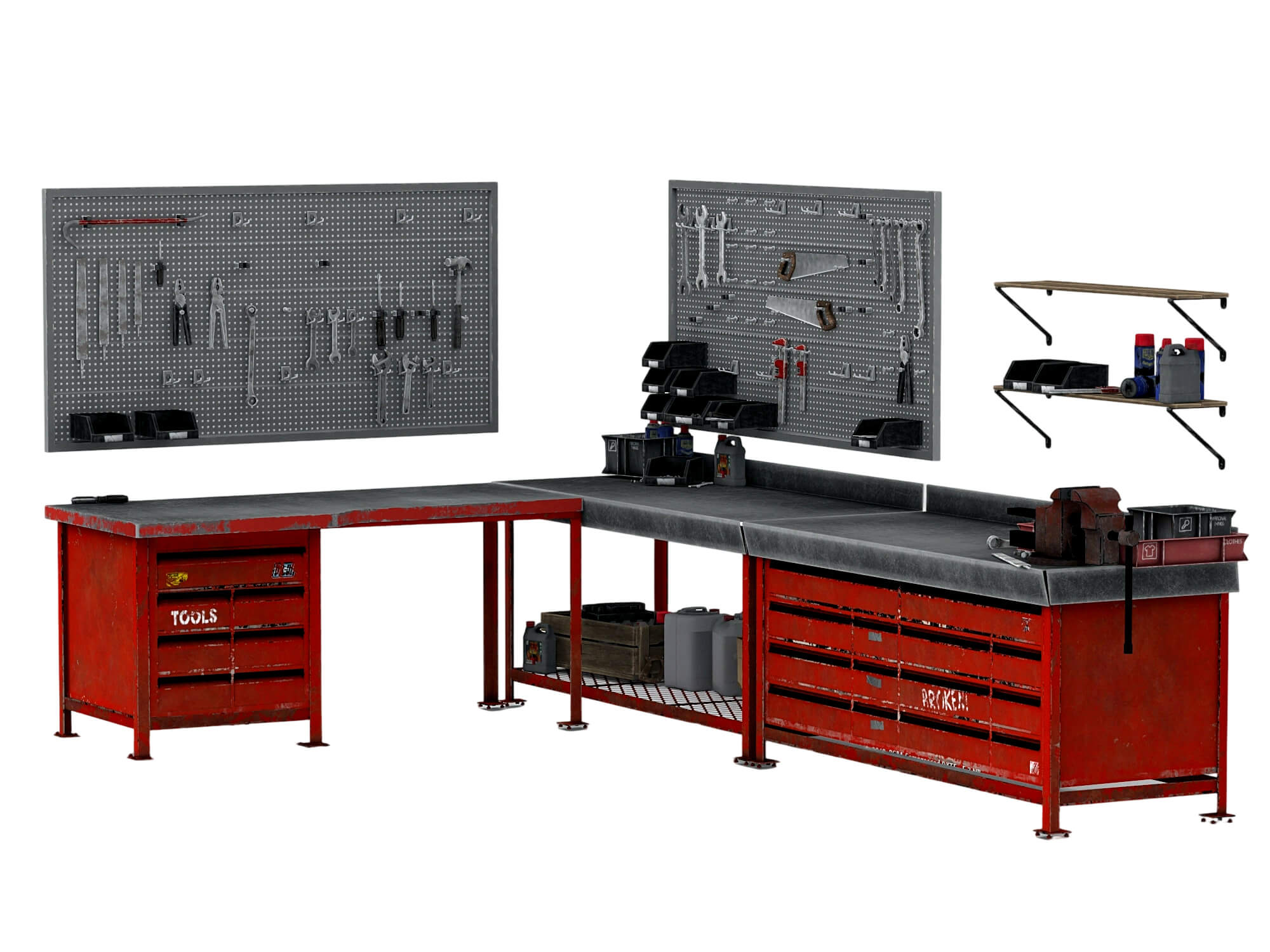 Workbench Tool Station 3D Model Garage Workshop Set 3D Model