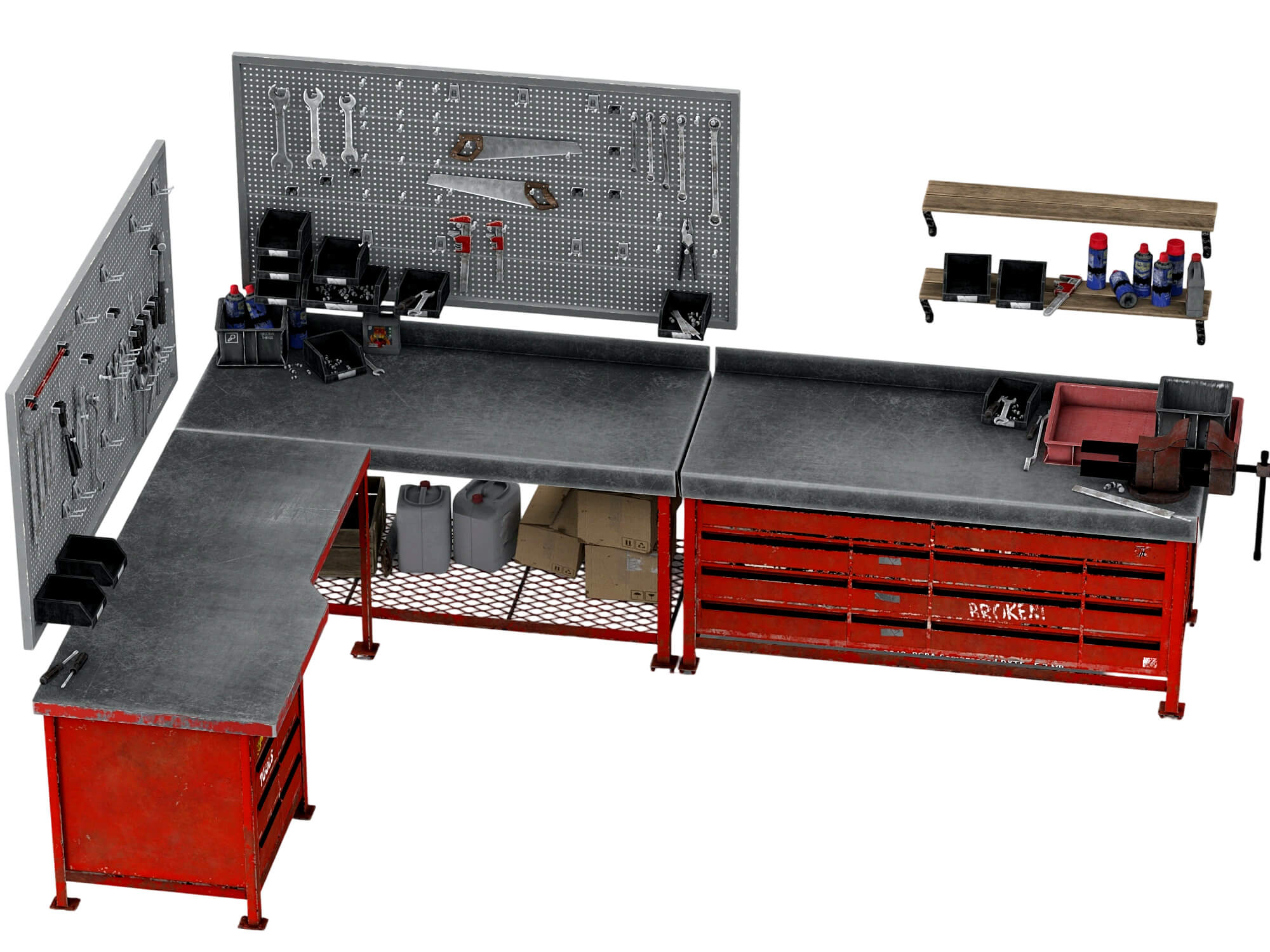 Workbench Tool Station 3D Model Garage Workshop Set 3D Model