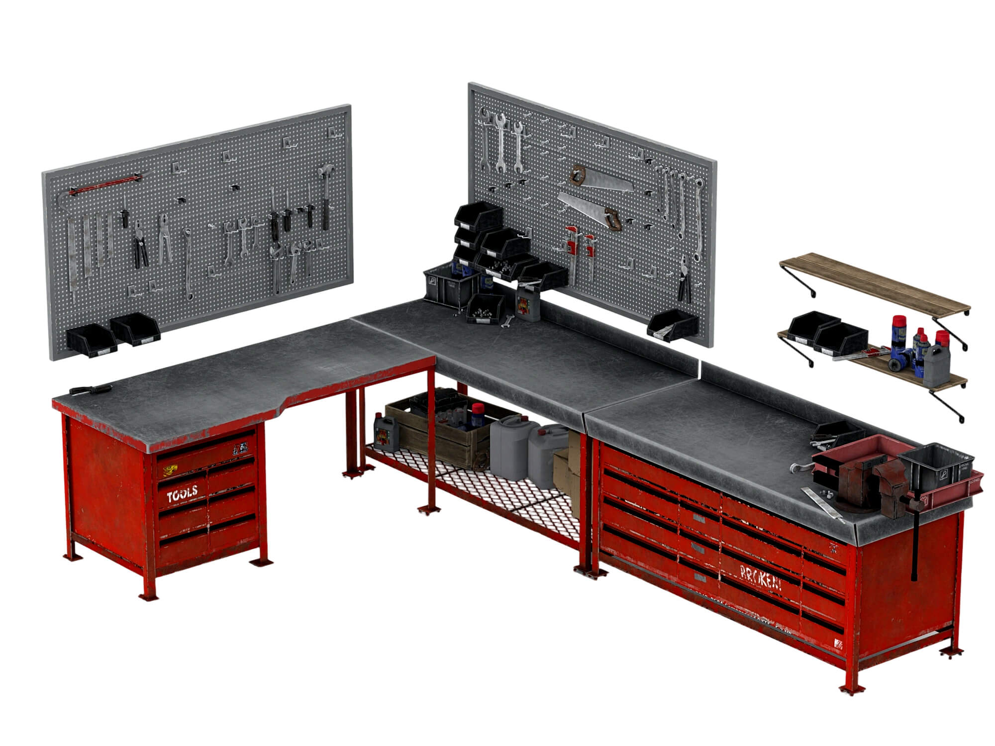 Workbench Tool Station 3D Model Garage Workshop Set 3D Model