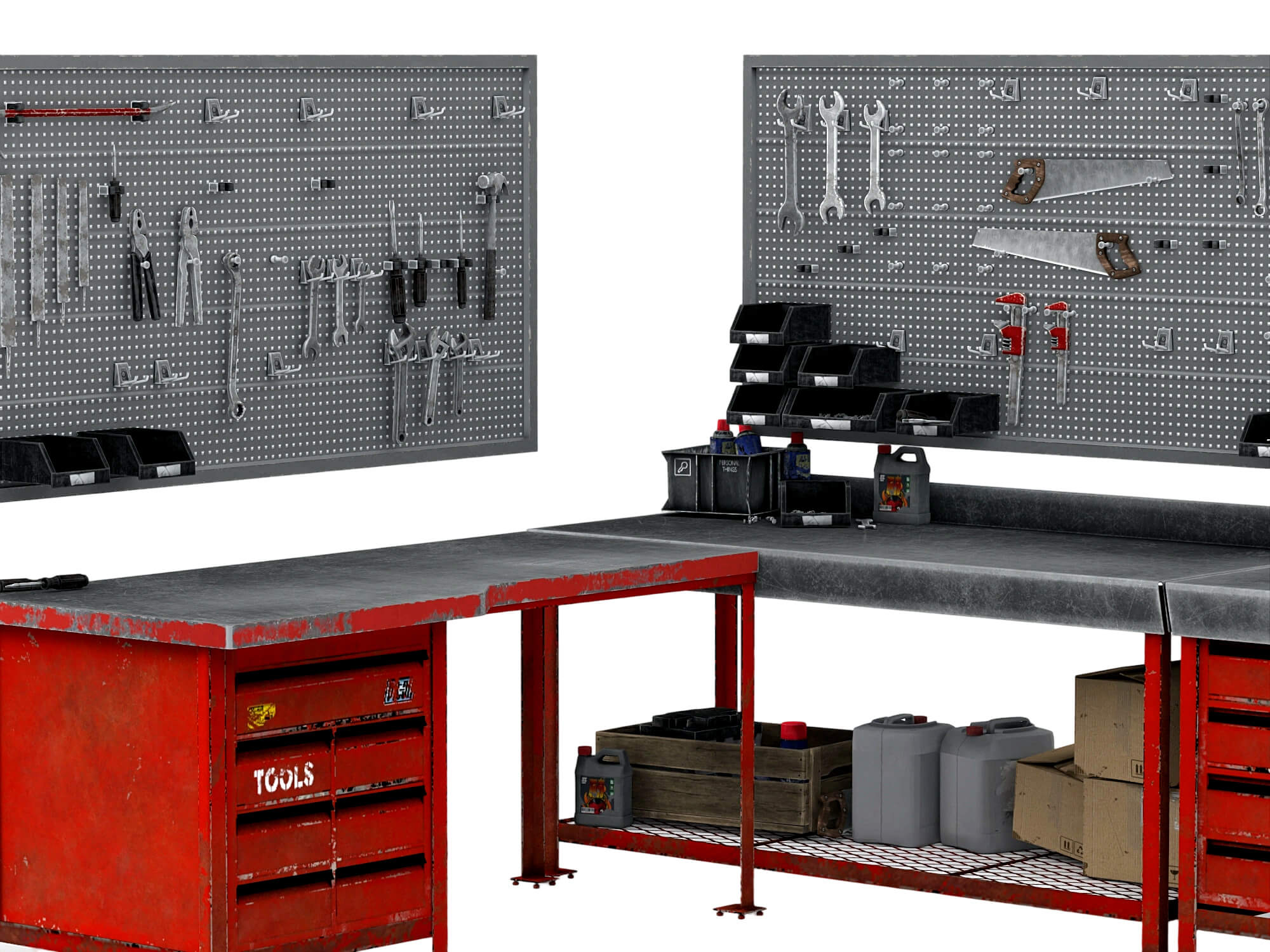 Workbench Tool Station 3D Model Garage Workshop Set 3D Model