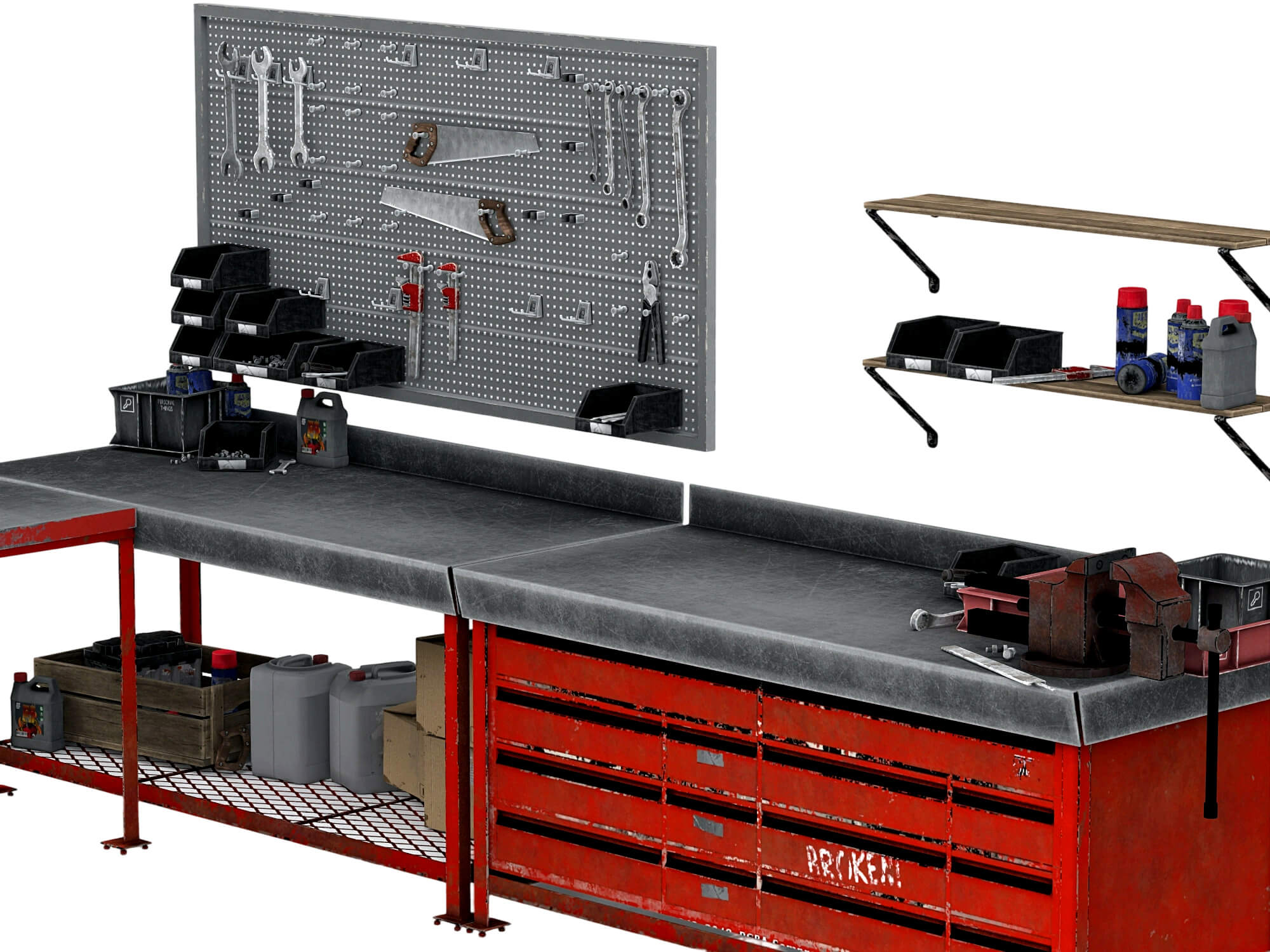 Workbench Tool Station 3D Model Garage Workshop Set 3D Model