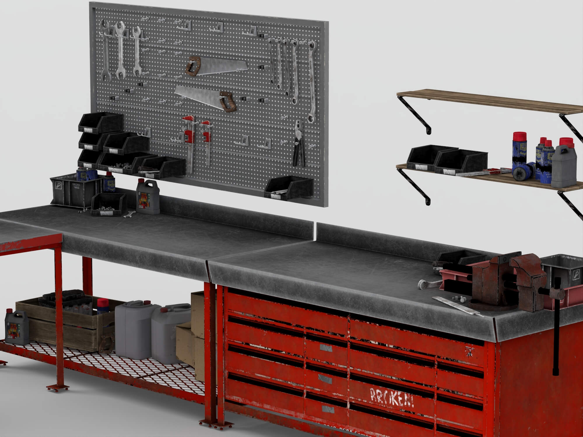 Workbench Tool Station 3D Model Garage Workshop Set 3D Model