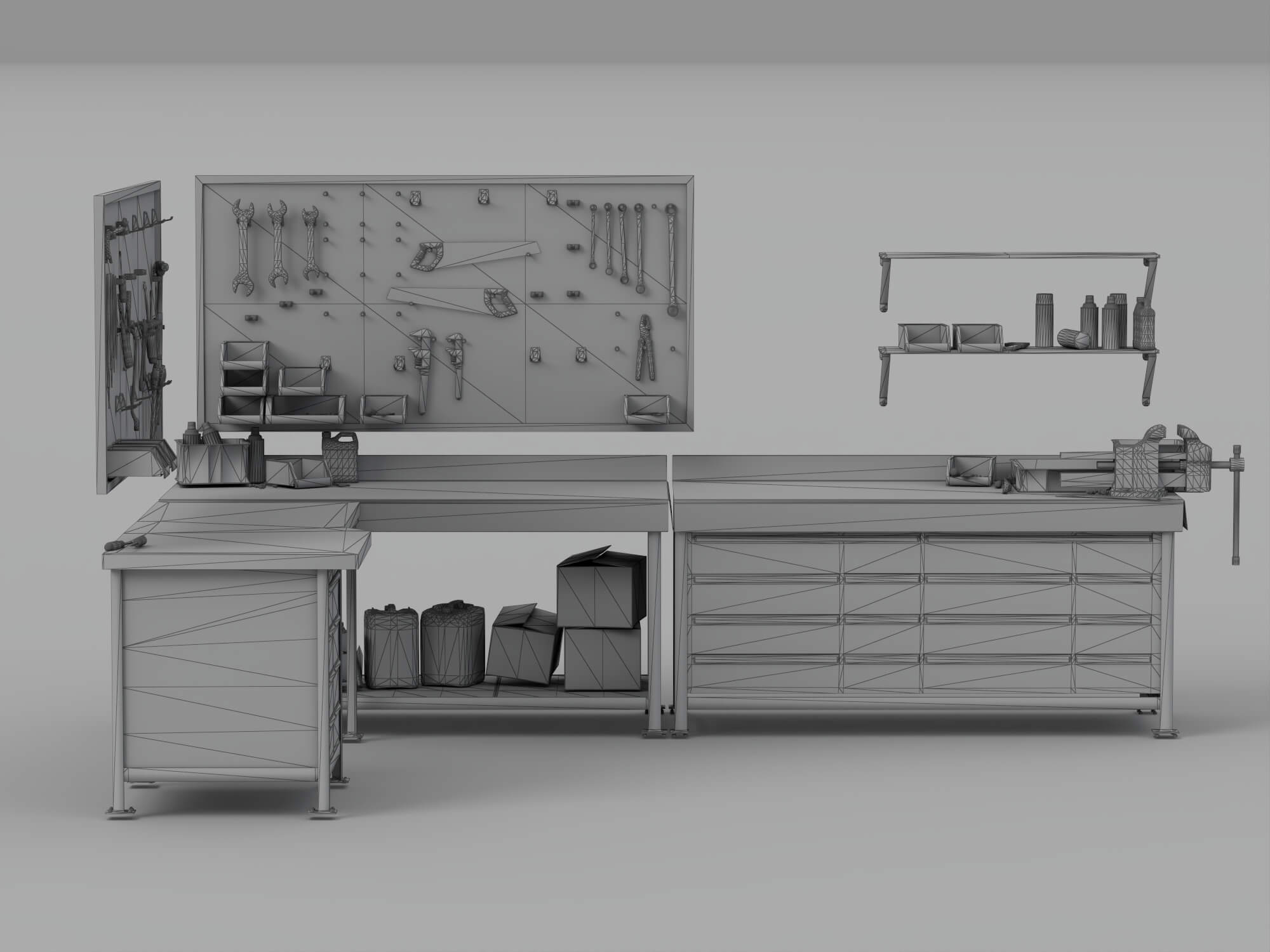 Workbench Tool Station 3D Model Garage Workshop Set 3D Model