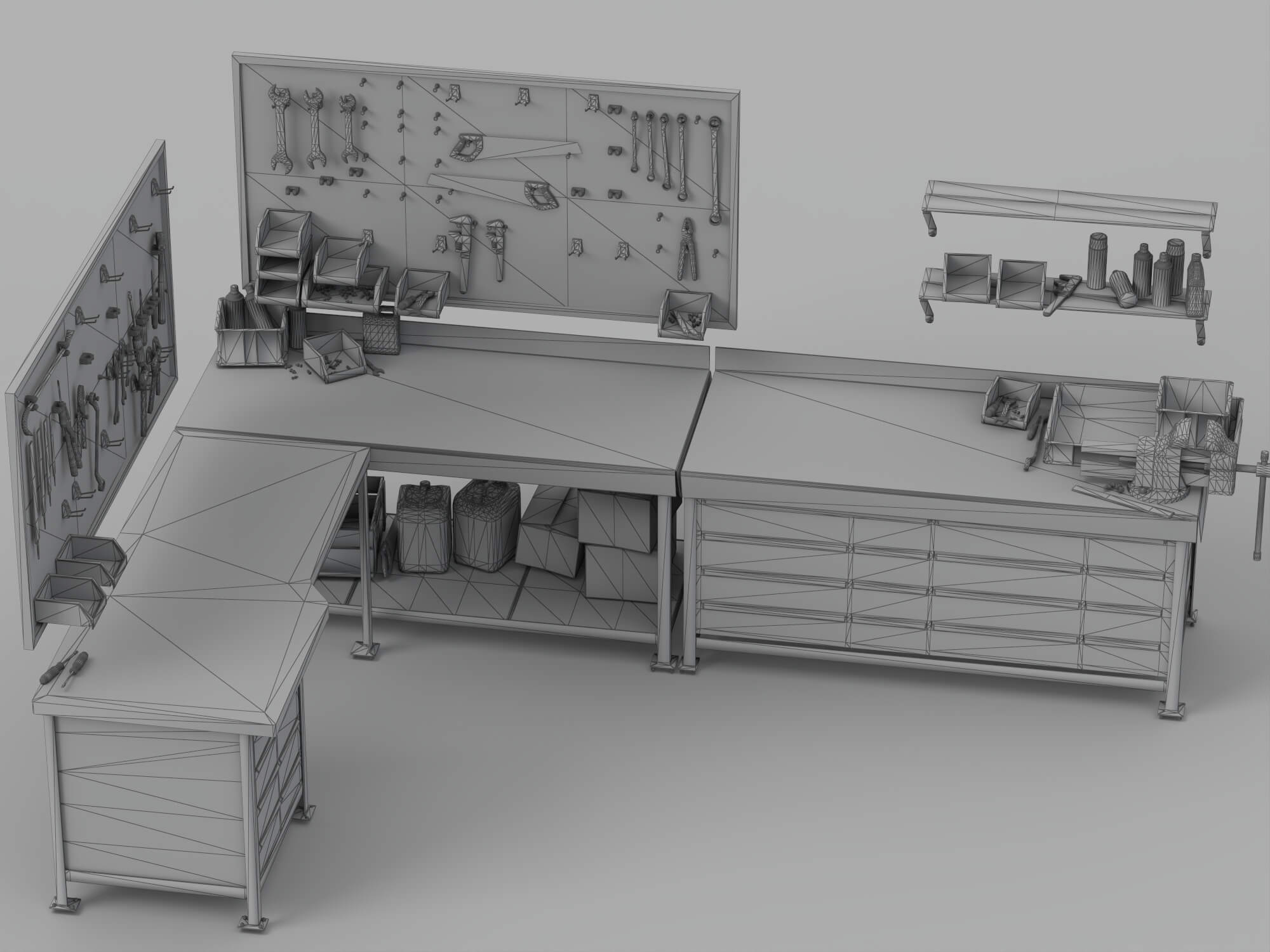 Workbench Tool Station 3D Model Garage Workshop Set 3D Model
