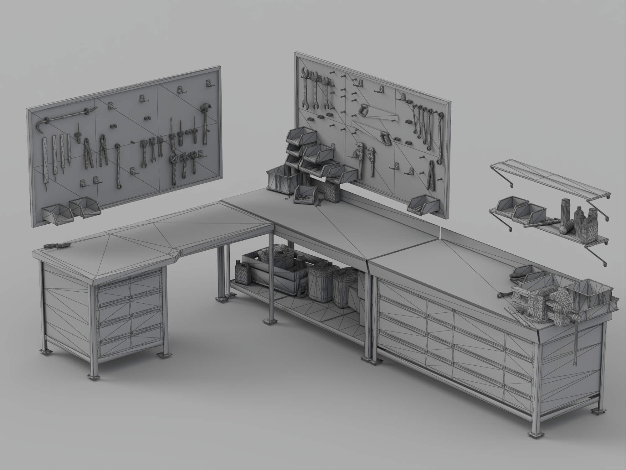 Workbench Tool Station 3D Model Garage Workshop Set 3D Model