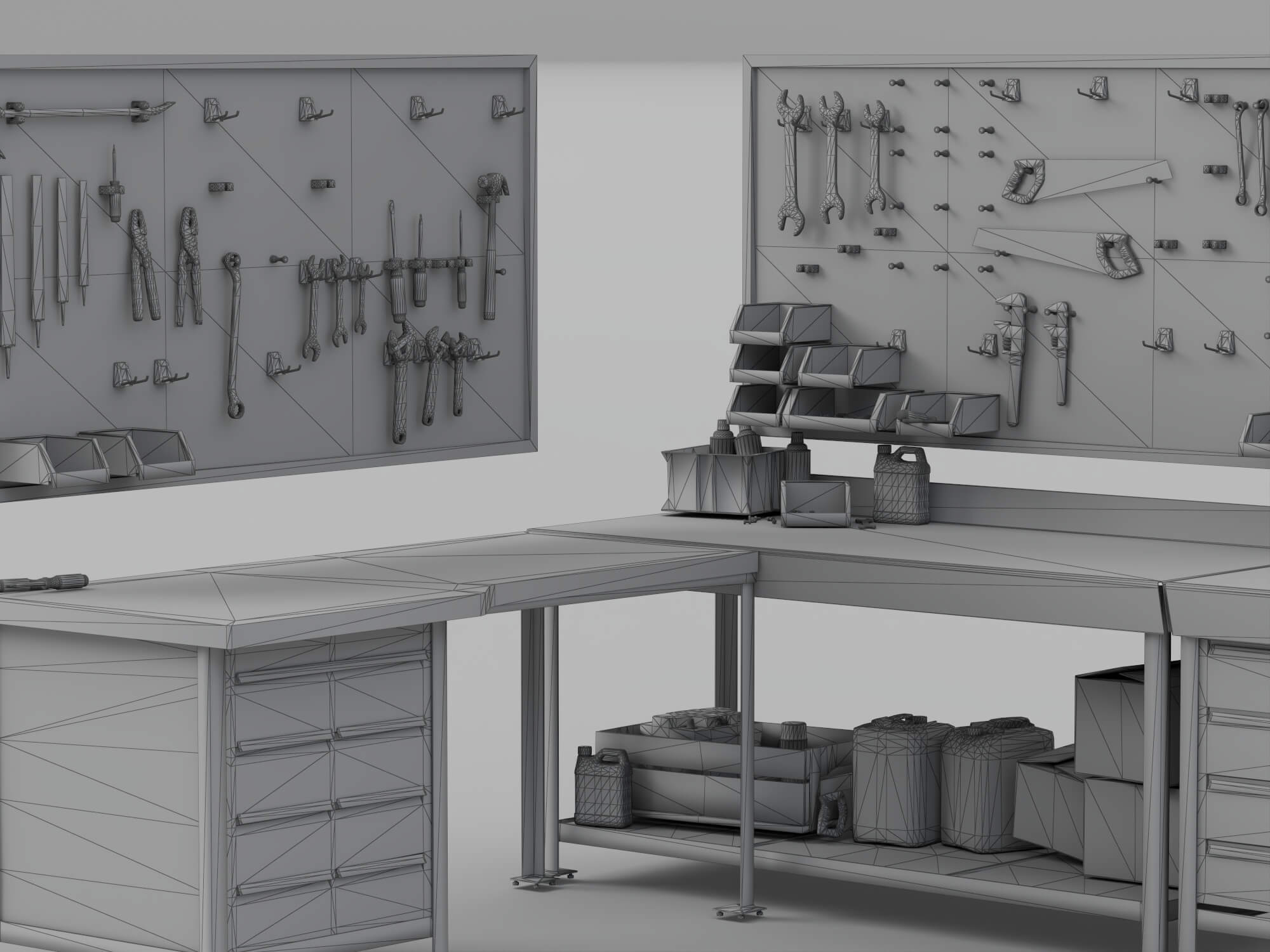 Workbench Tool Station 3D Model Garage Workshop Set 3D Model
