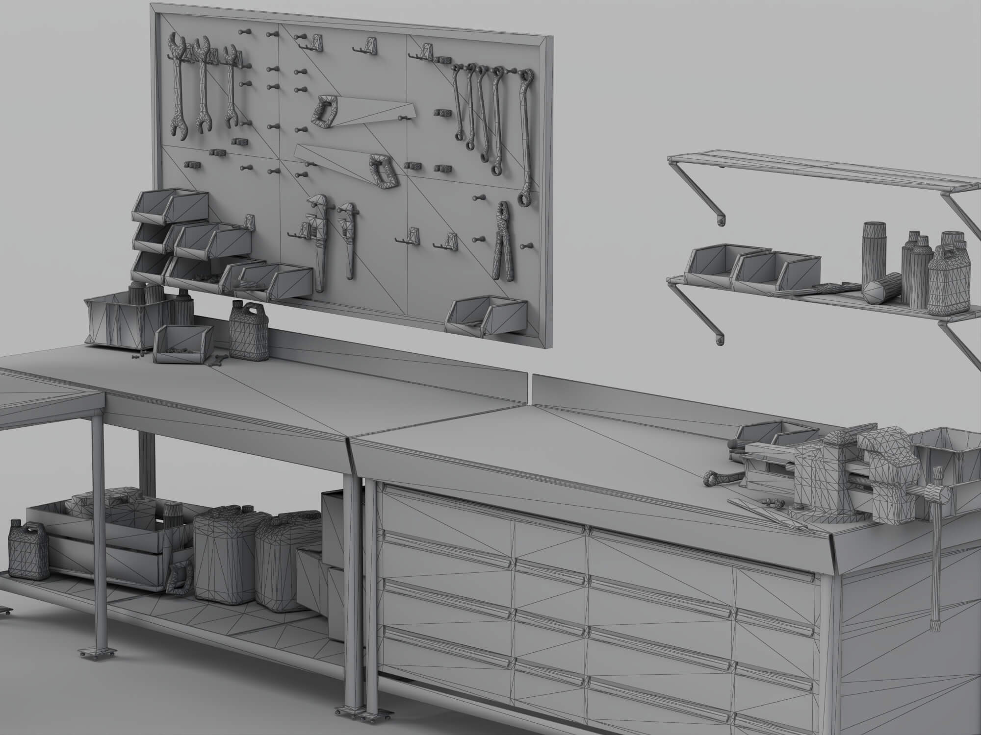 Workbench Tool Station 3D Model Garage Workshop Set 3D Model
