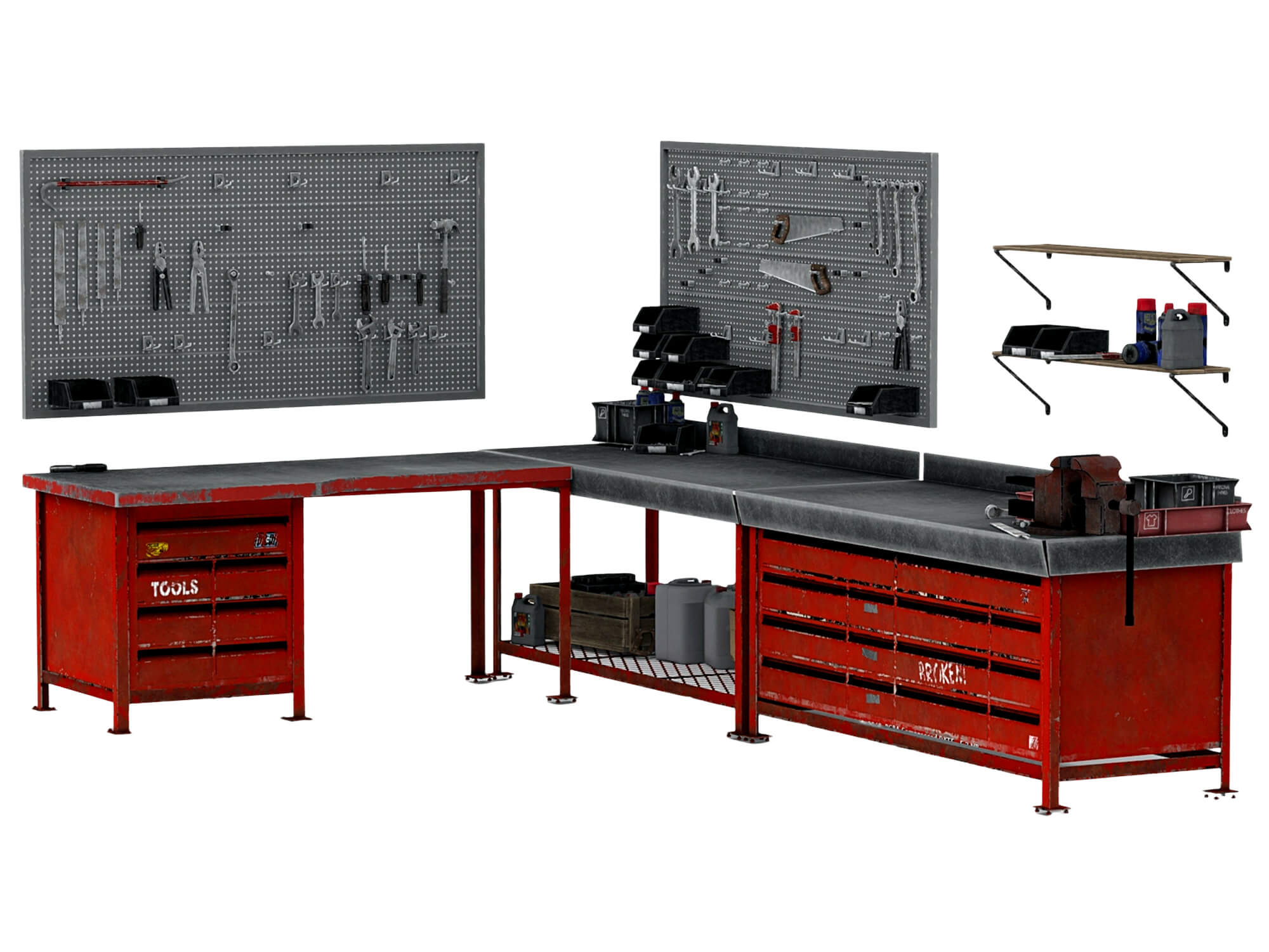 Workbench Tool Station 3D Model Garage Workshop Set 3D Model