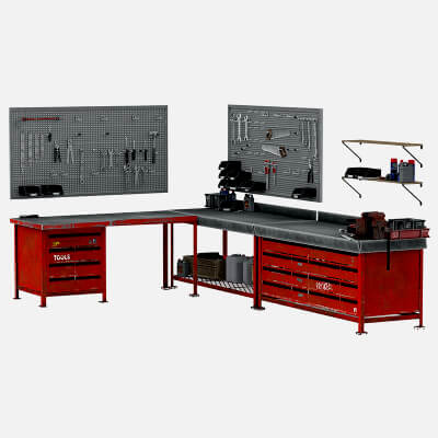 Workbench Tool Station 3D Model Garage Workshop Set