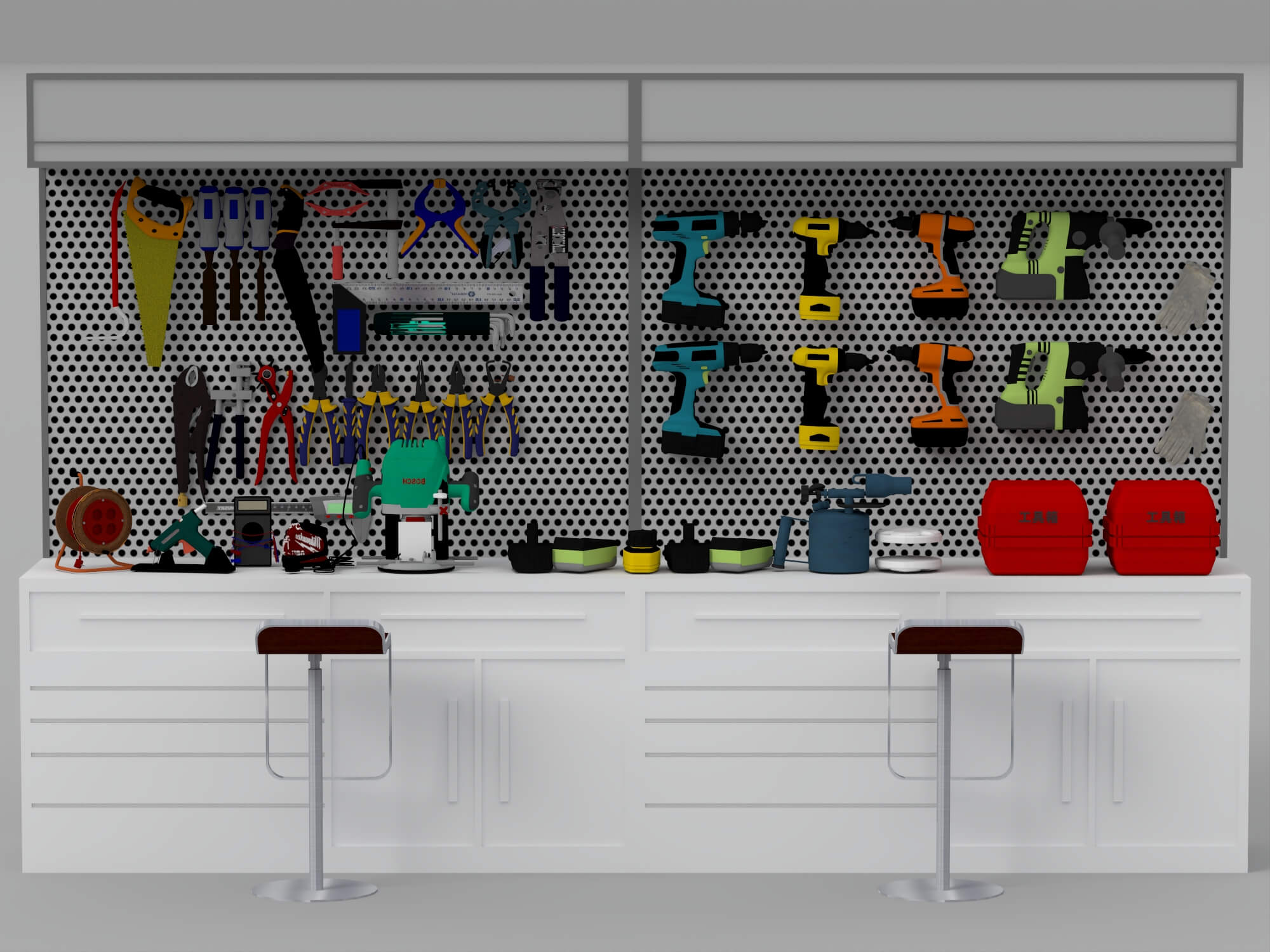 Workshop Tool Workbench with Perforated Panel 3D Model 3D Model