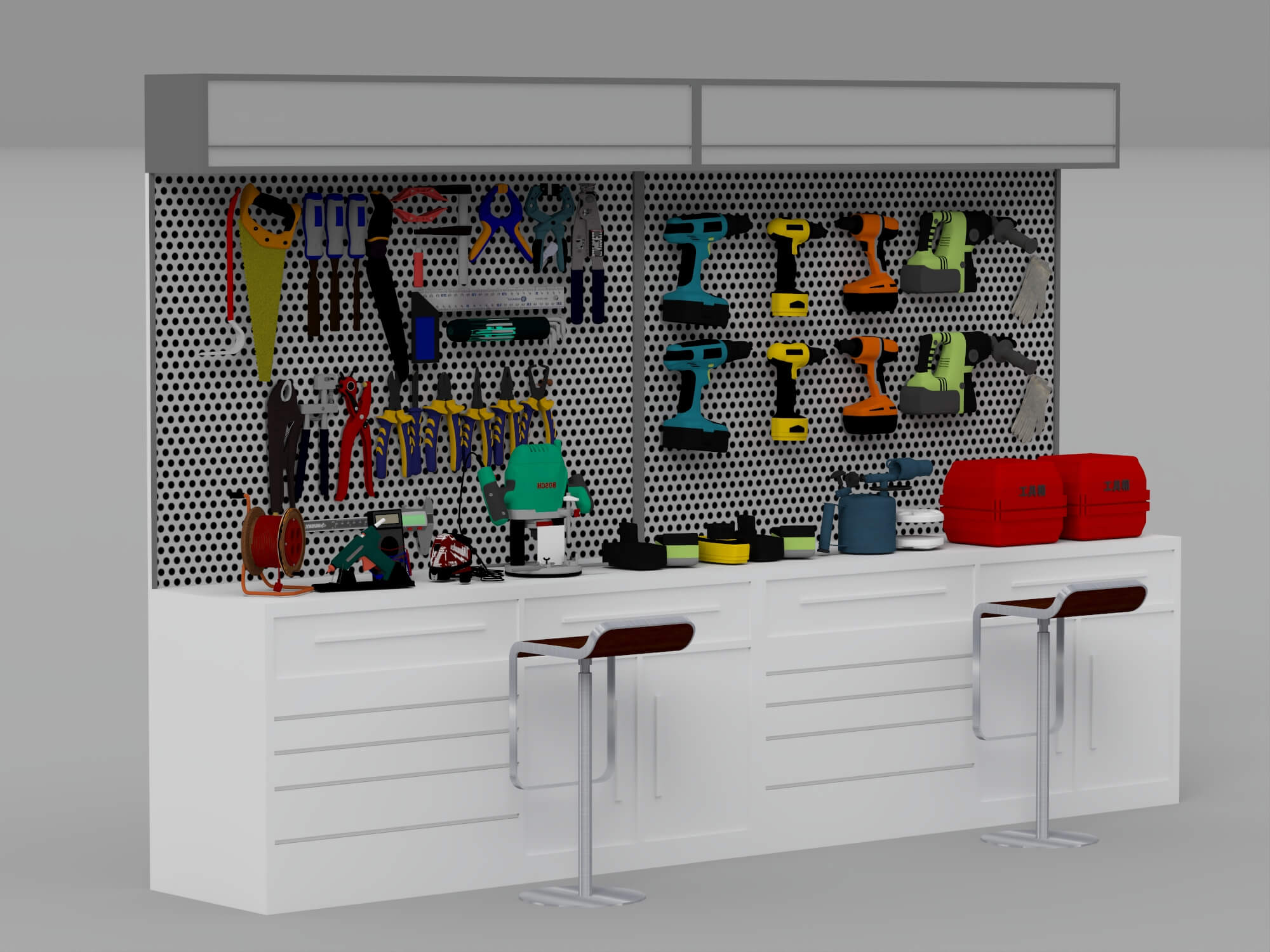 Workshop Tool Workbench with Perforated Panel 3D Model 3D Model