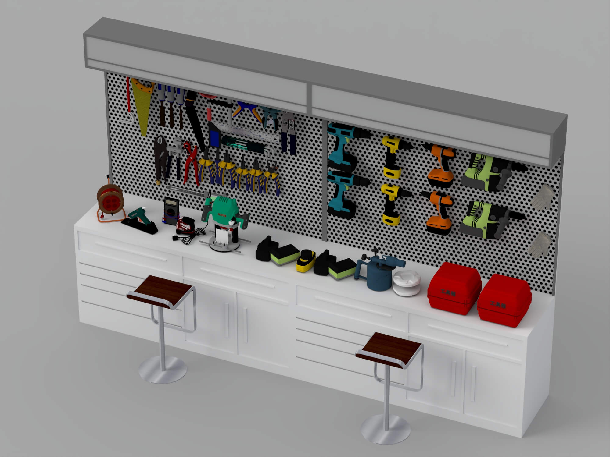 Workshop Tool Workbench with Perforated Panel 3D Model 3D Model