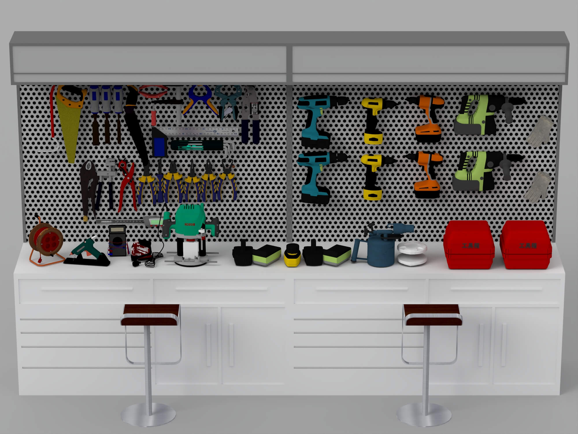 Workshop Tool Workbench with Perforated Panel 3D Model 3D Model