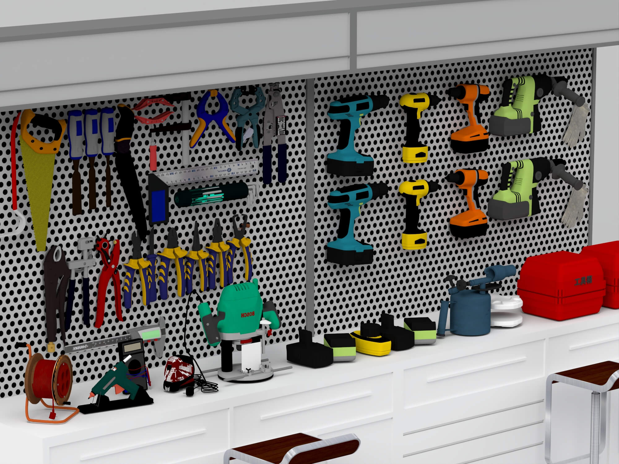 Workshop Tool Workbench with Perforated Panel 3D Model 3D Model