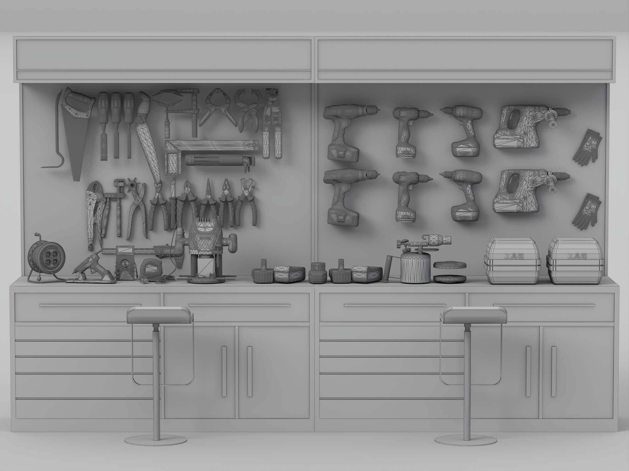 Workshop Tool Workbench with Perforated Panel 3D Model 3D Model