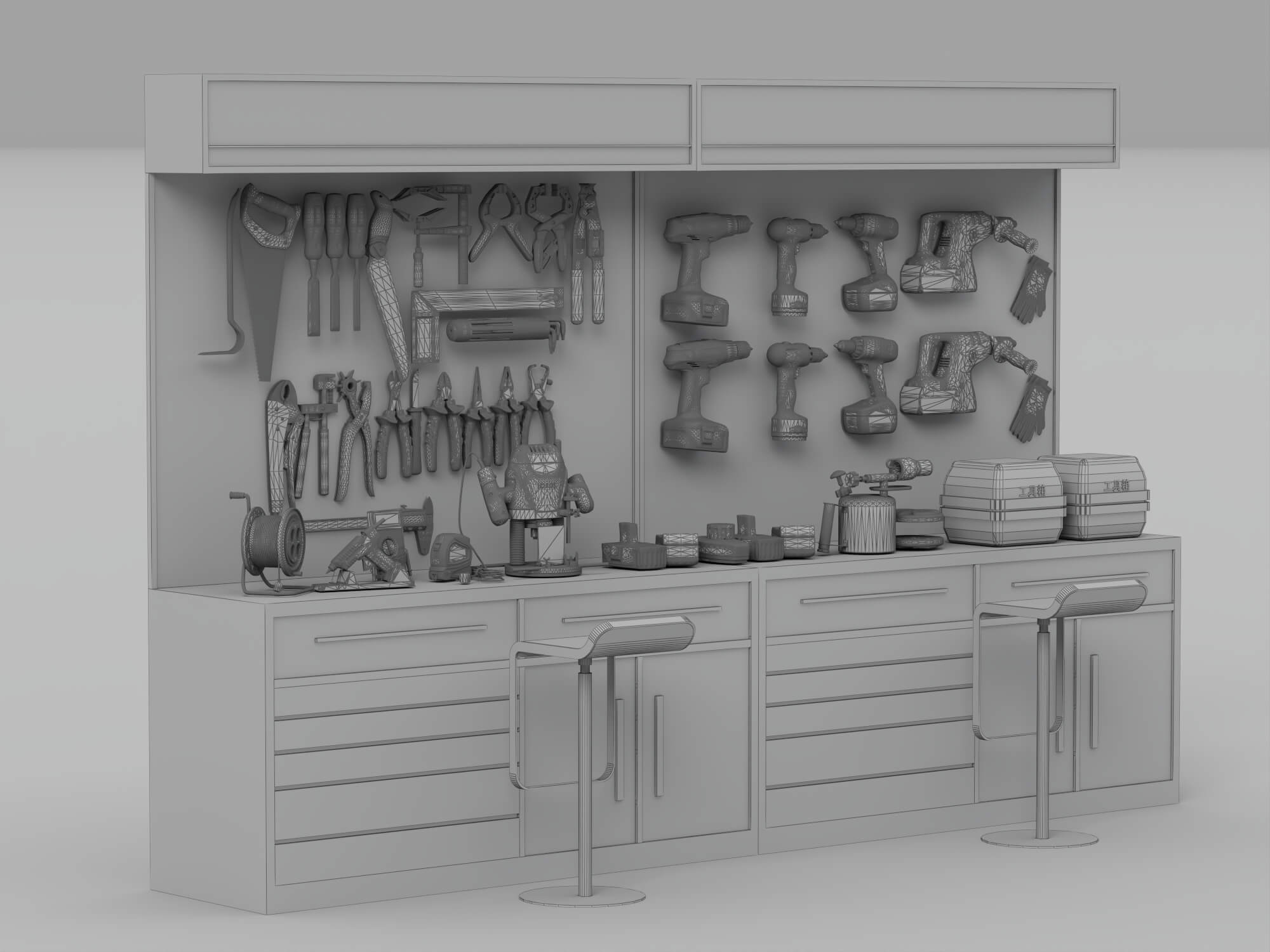 Workshop Tool Workbench with Perforated Panel 3D Model 3D Model